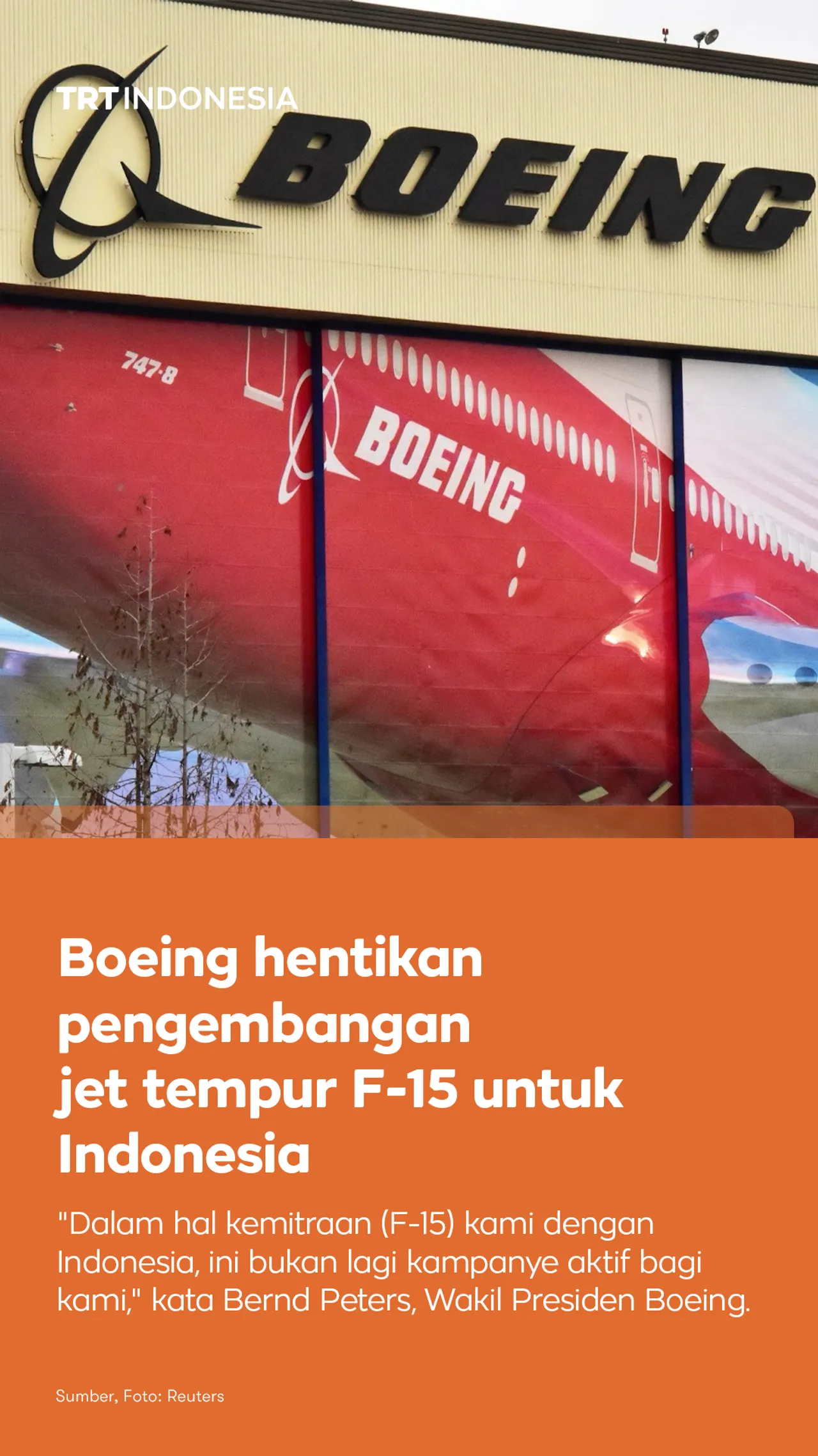 Boeing hentikan pengembangan dan penjualan jet tempur F-15 untuk Indonesia