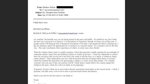 Noam Chomsky sympathised with Epstein over press treatment, urging him to avoid media 'vultures'