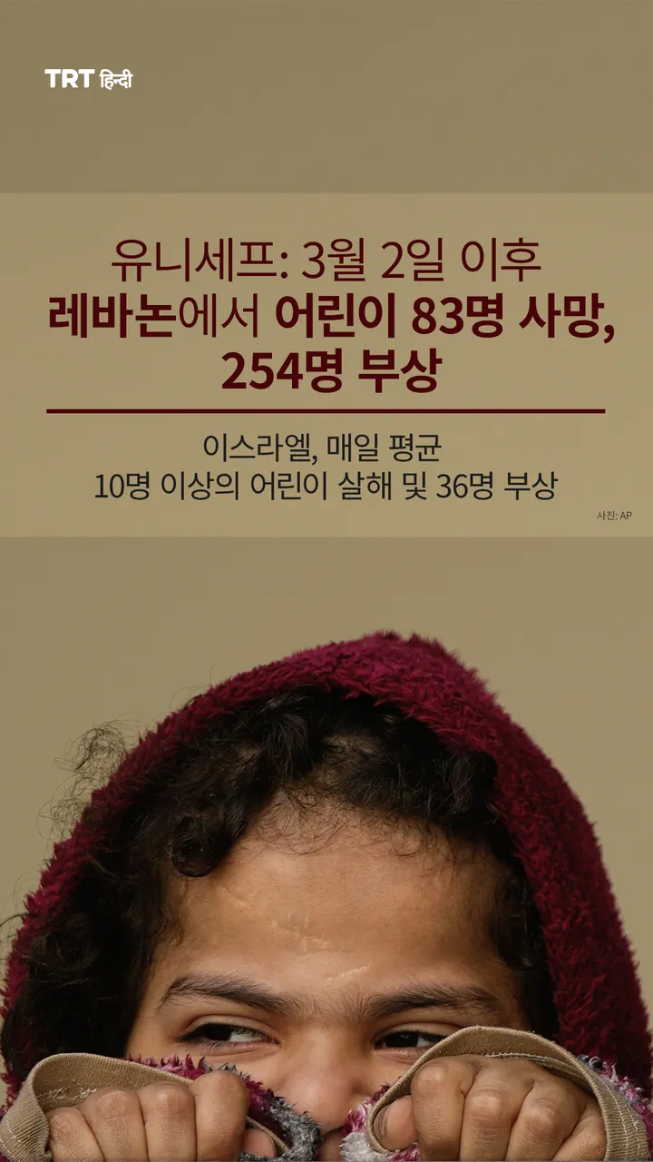 유니세프: 3월 2일 이후 레바논에서 어린이 83명 사망, 254명 부상