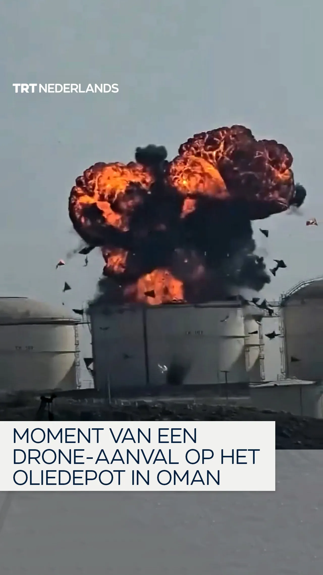 Het moment van een drone-aanval op het oliedepot in Oman