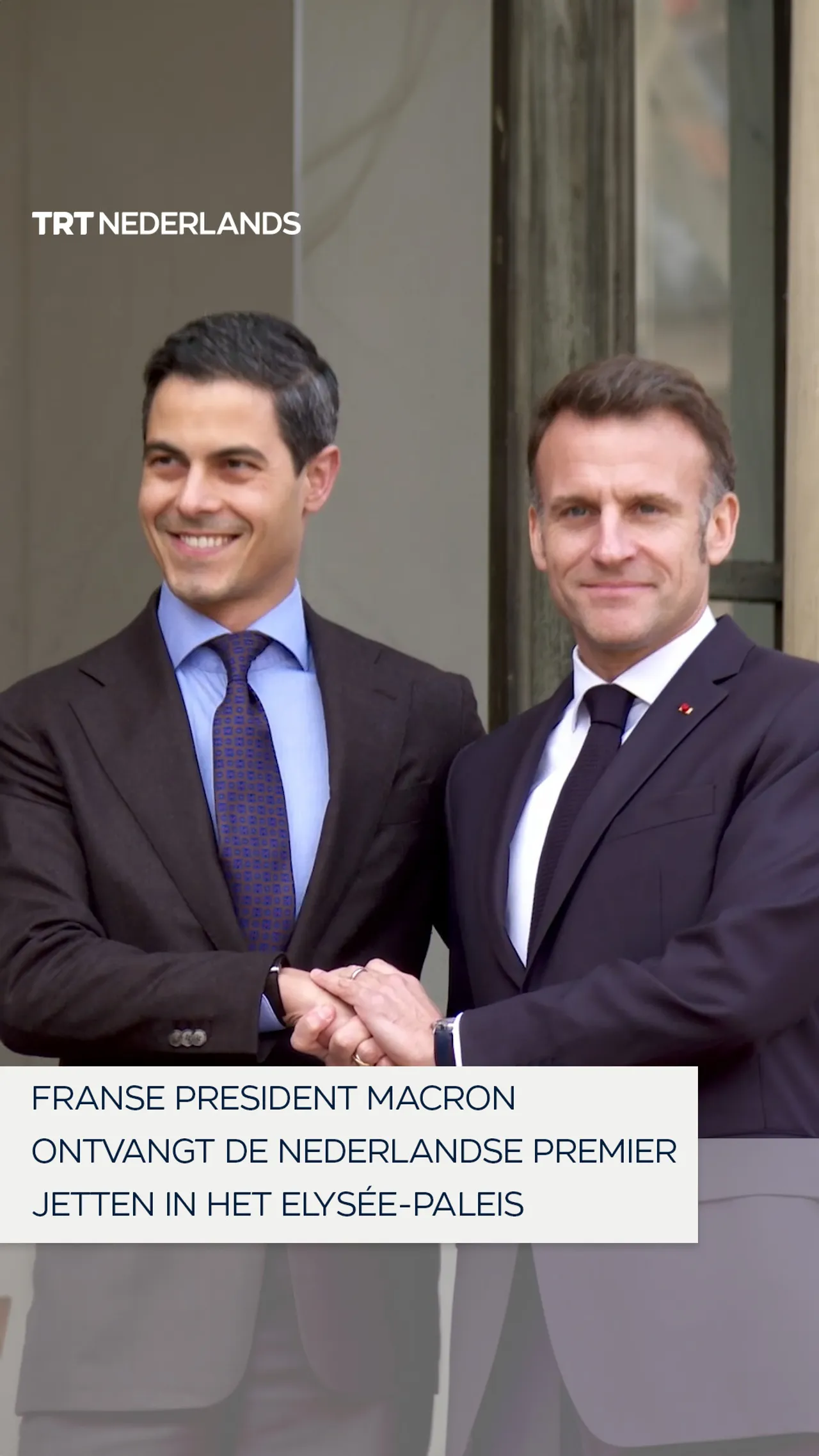 Franse president Macron ontvangt de Nederlandse premier Jetten in het Elysée-paleis