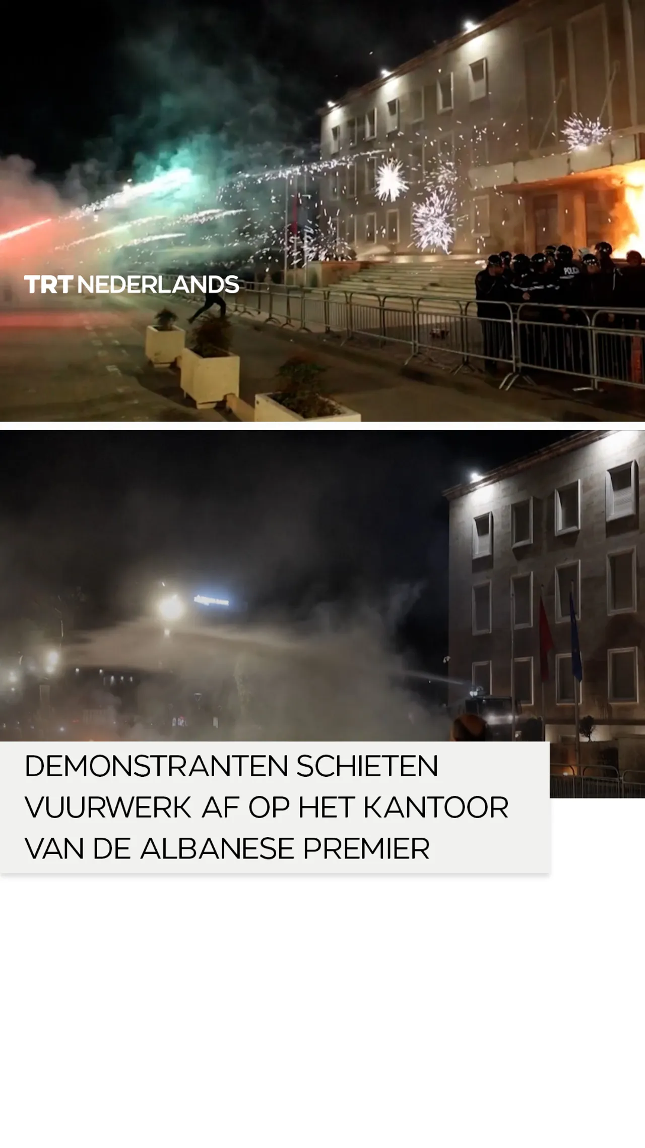 Demonstranten schieten vuurwerk af op het kantoor van de Albanese premier