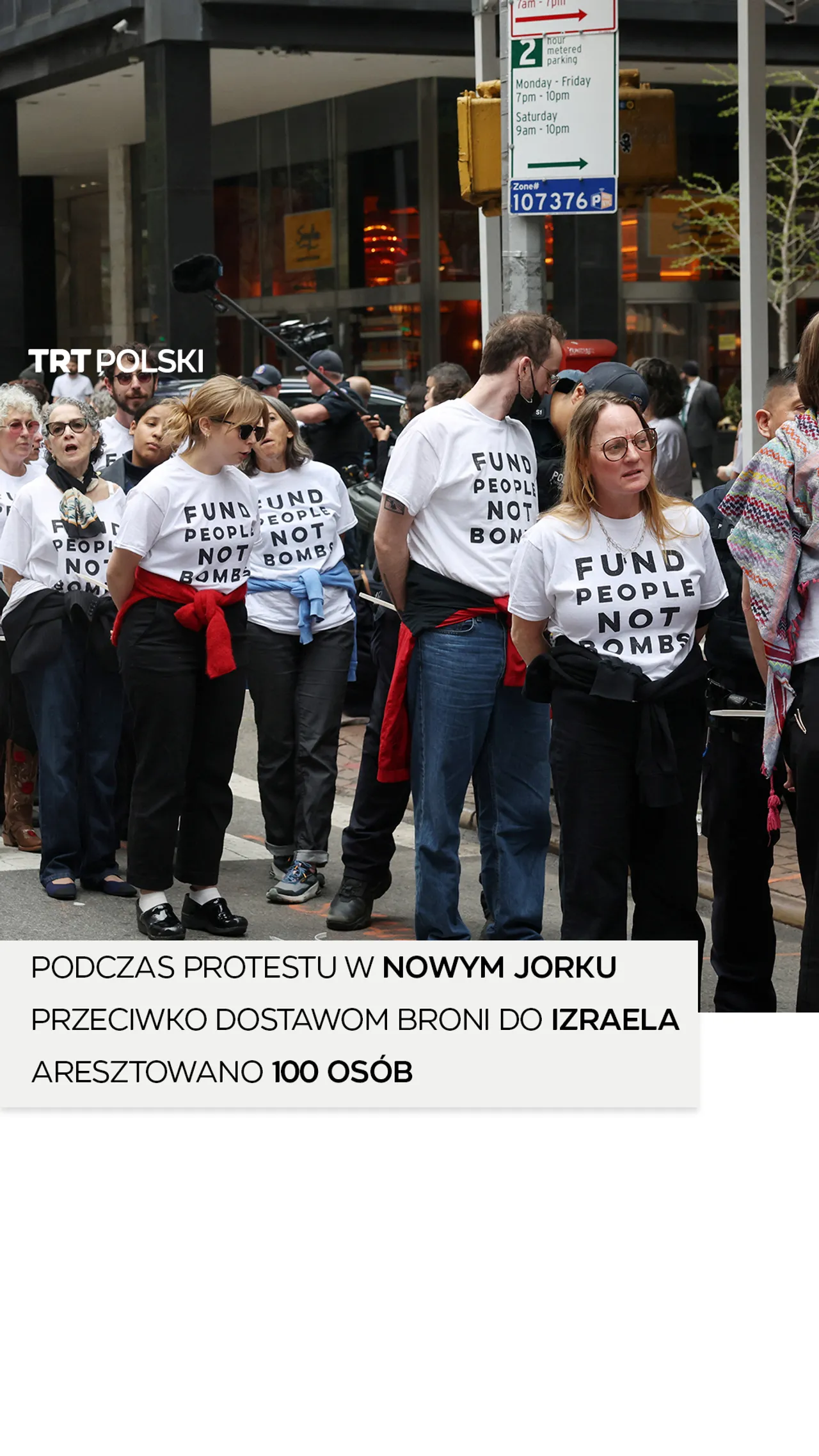 Podczas protestu w Nowym Jorku przeciwko dostawom broni do Izraela aresztowano 100 osób