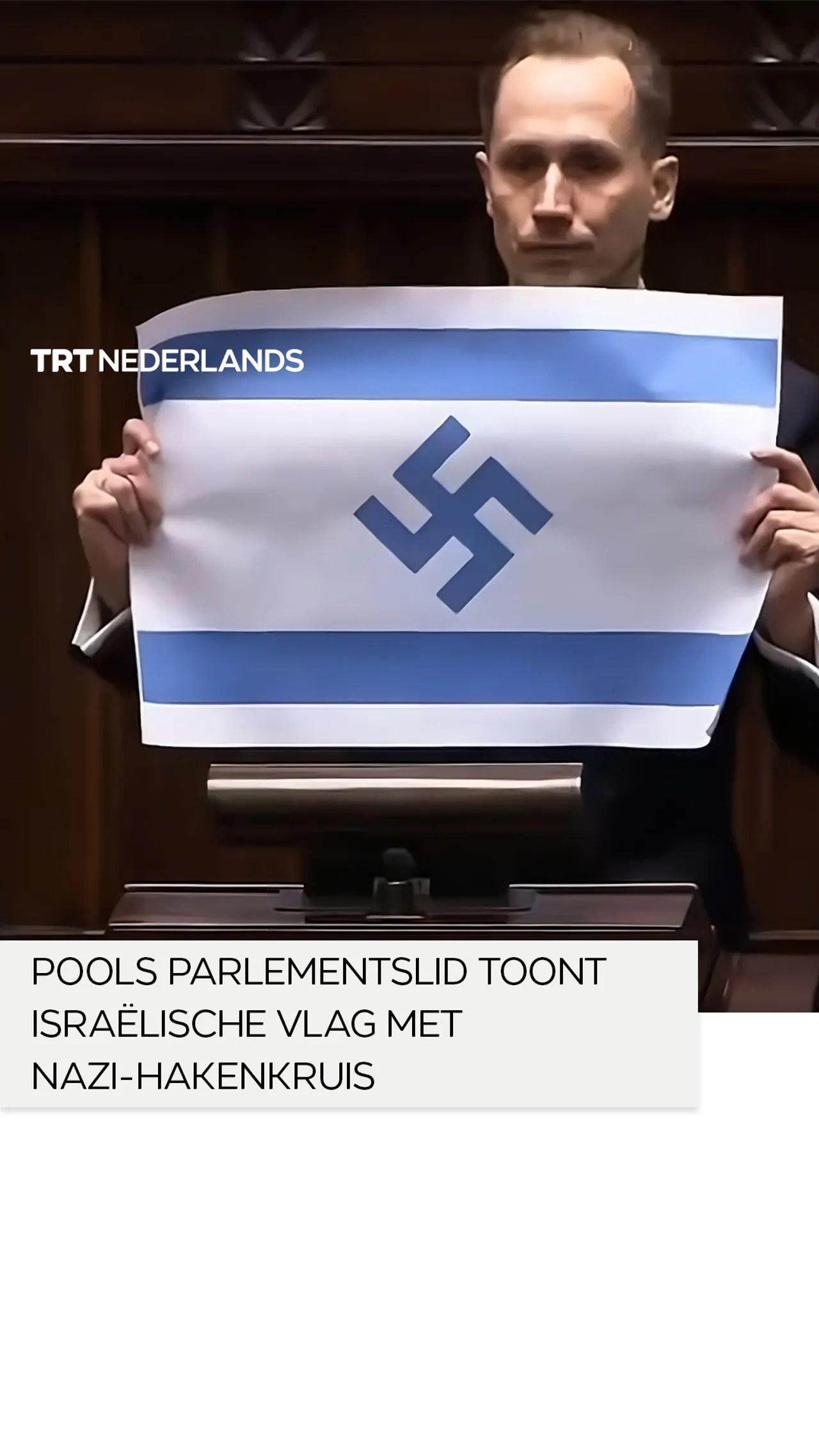 Pools parlementslid toont Israëlische vlag met nazi-hakenkruis