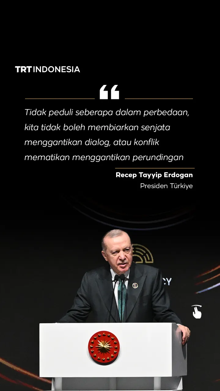 Presiden Türkiye Recep Tayyip Erdogan berbicara dalam pembukaan Antalya Diplomacy Forum ke-5