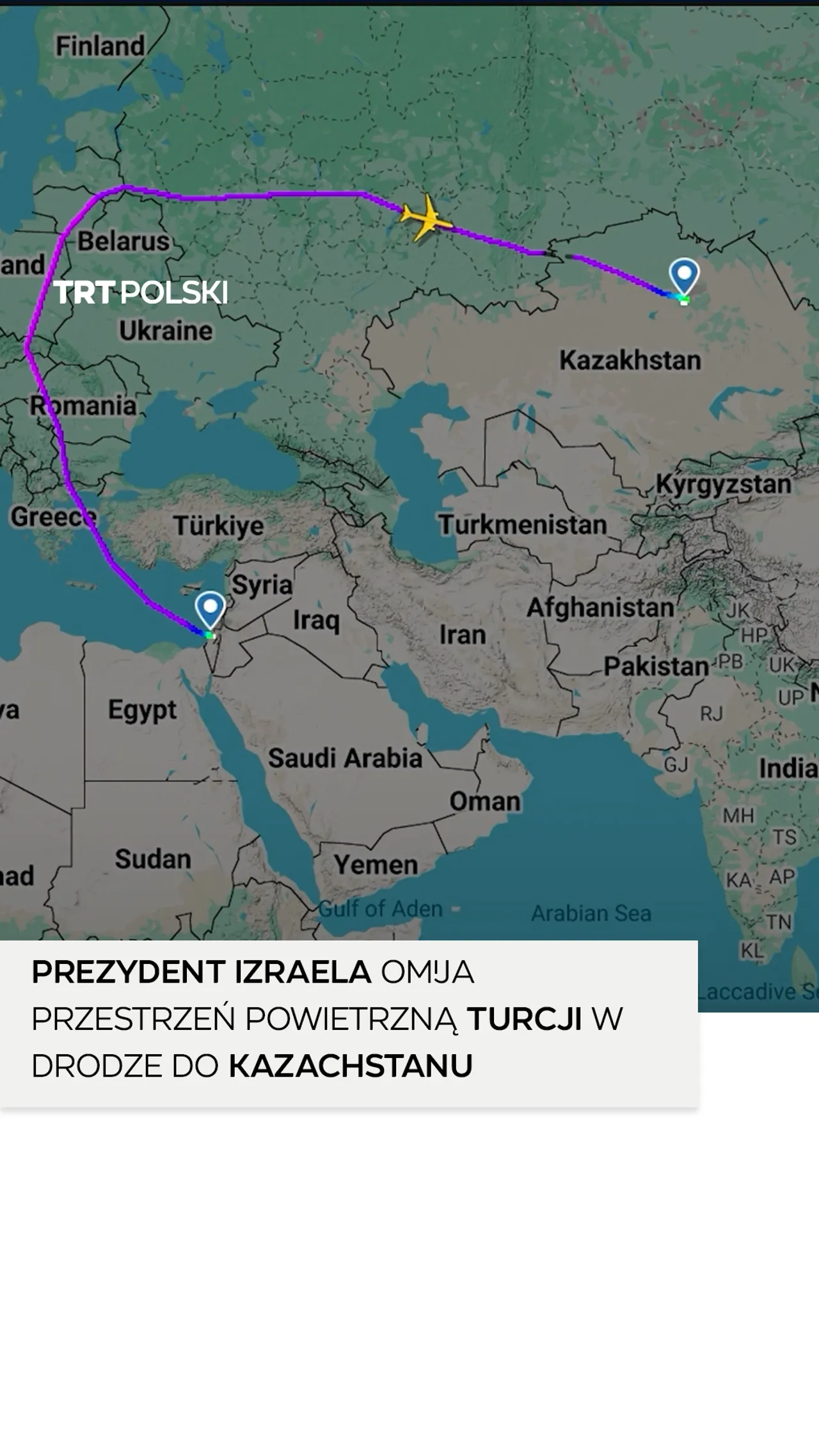 Prezydent Izraela leciał 8 godzin do Kazachstanu, omijając przestrzeń powietrzną Turcji