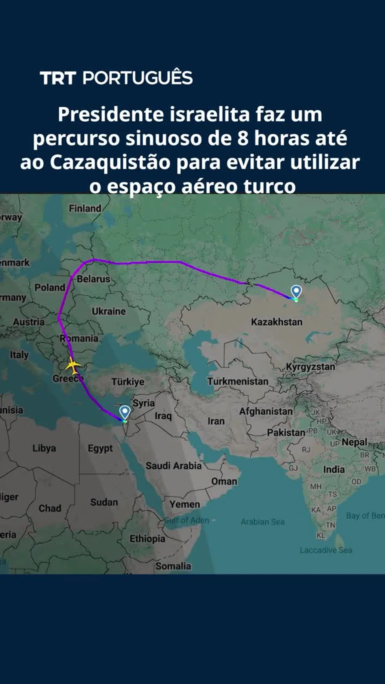 Presidente israelita faz percurso de 8 horas até ao Cazaquistão para evitar o espaço aéreo turco