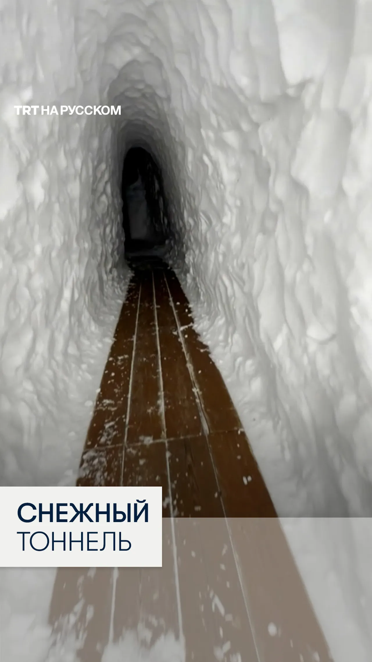 На Камчатке сняли на видео многометровый тоннель под снегом