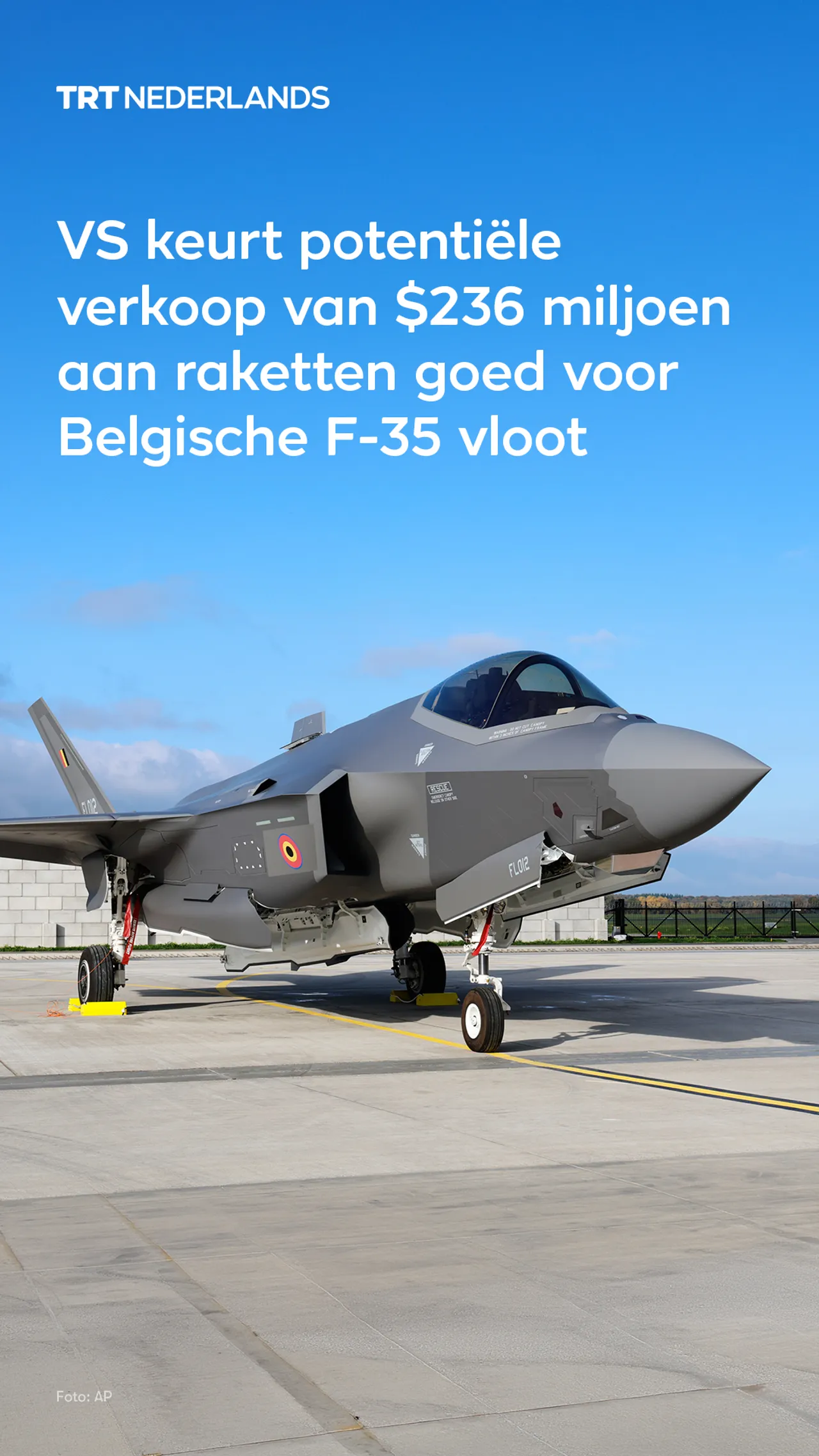 VS keurt potentiële verkoop van $236 miljoen aan raketten goed voor Belgische F-35 vloot