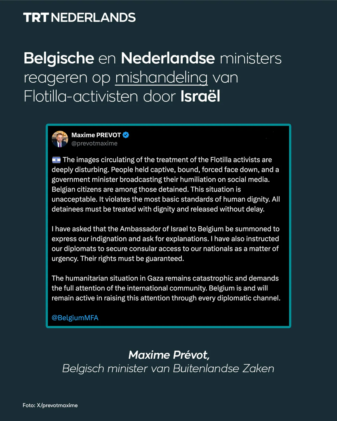 Belgische en Nederlandse ministers reageren op mishandeling van Flotilla-activisten door Israël