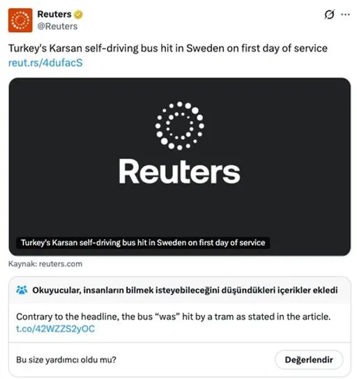 Reuters se suočava s kritikama zbog naslova o sudaru turskog autonomnog autobusa
