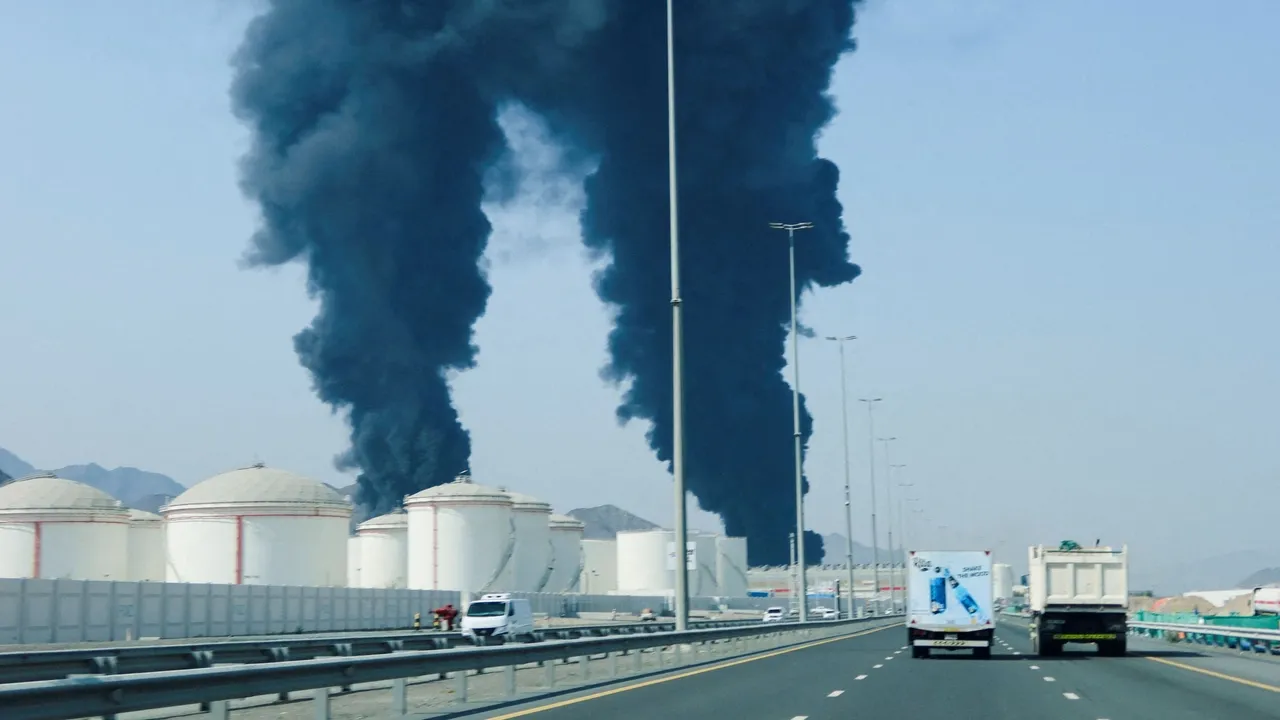 Fujairah oil hub ablaze after drone strike as UAE intercepts Iranian missiles