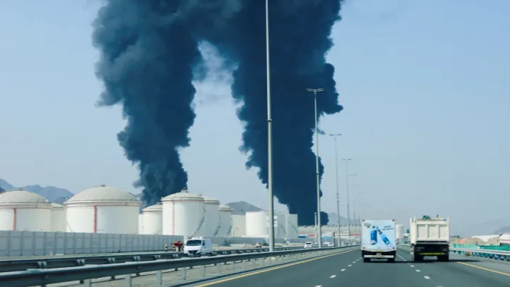 Fujairah oil hub ablaze after drone strike as UAE intercepts Iranian missiles