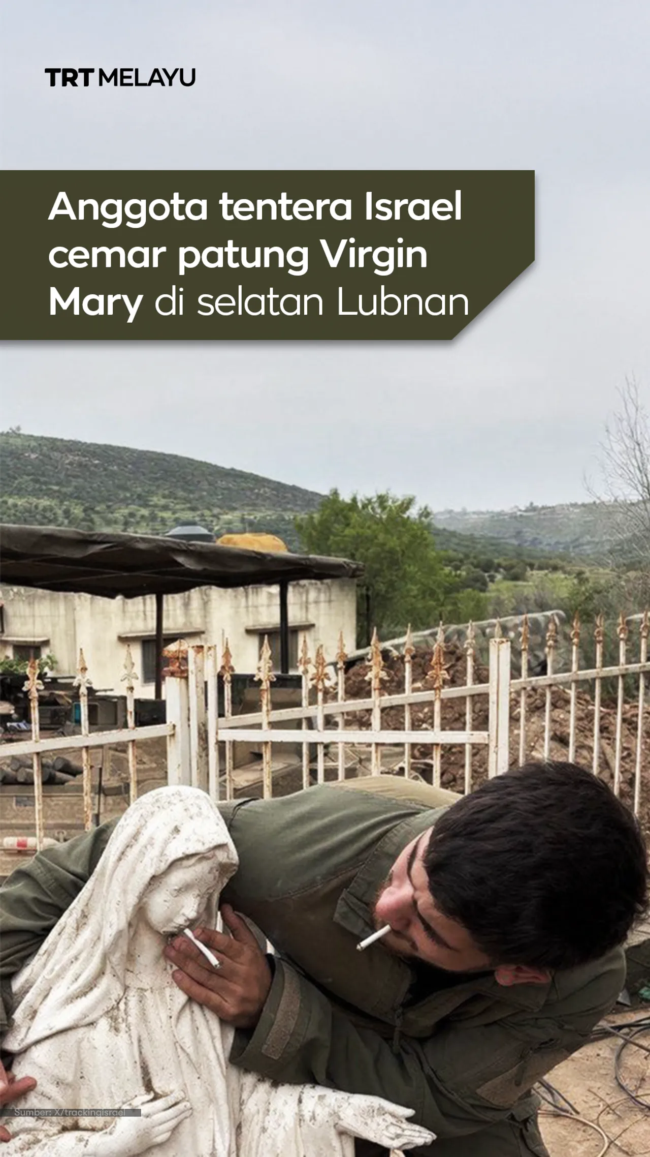Anggota tentera Israel cemar patung Virgin Mary di selatan Lubnan.