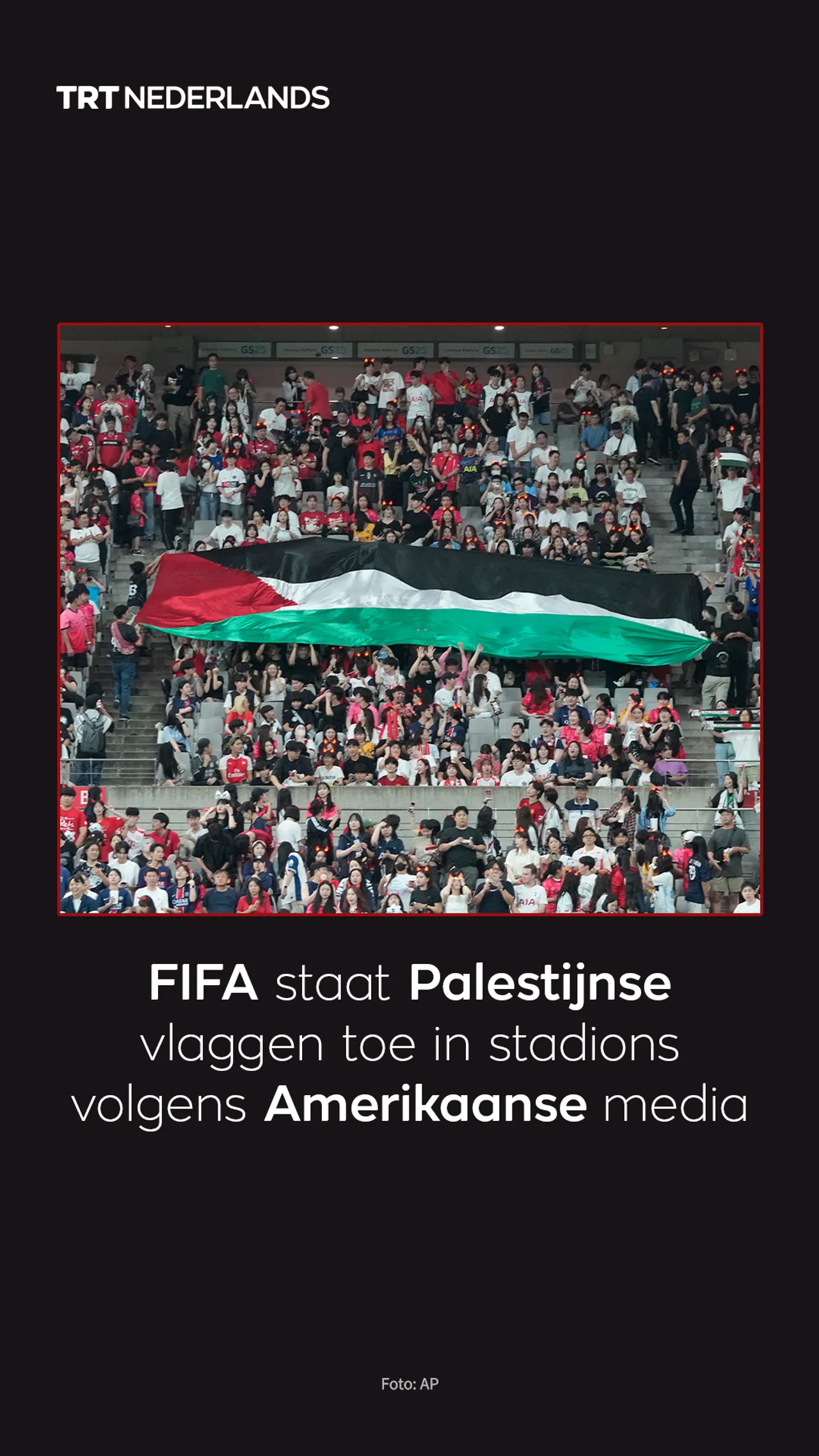 FIFA staat Palestijnse vlaggen toe in stadions volgens Amerikaanse media
