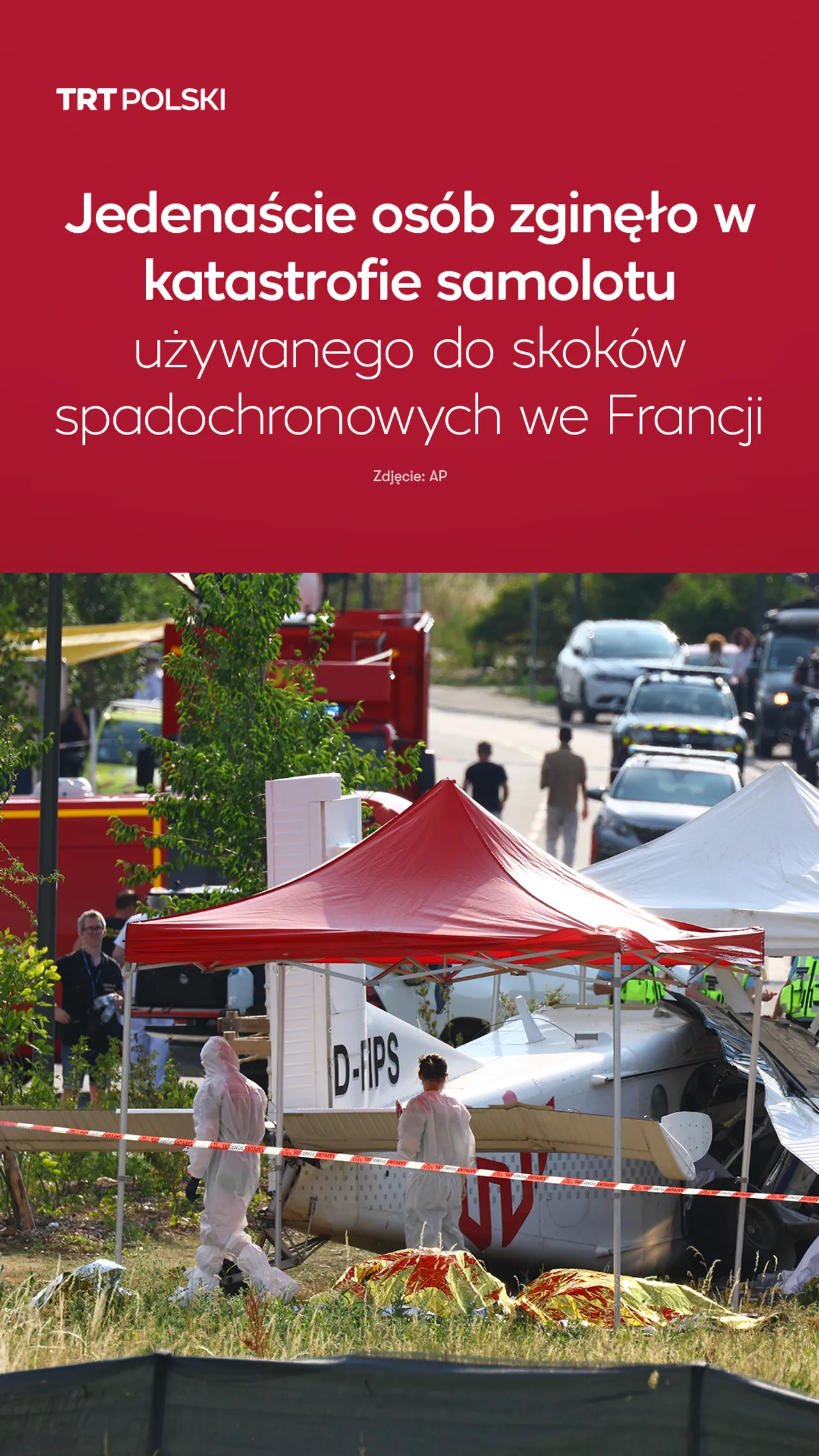Jedenaście osób zginęło w katastrofie samolotu używanego do skoków spadochronowych we Francji