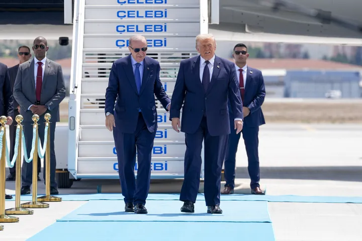 Turkish President Erdogan welcomes Trump in Ankara as two-day NATO summit begins