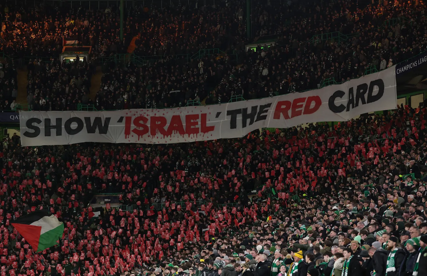 Celtic, Bohemian football fans protest Israel's genocidal actions in Gaza