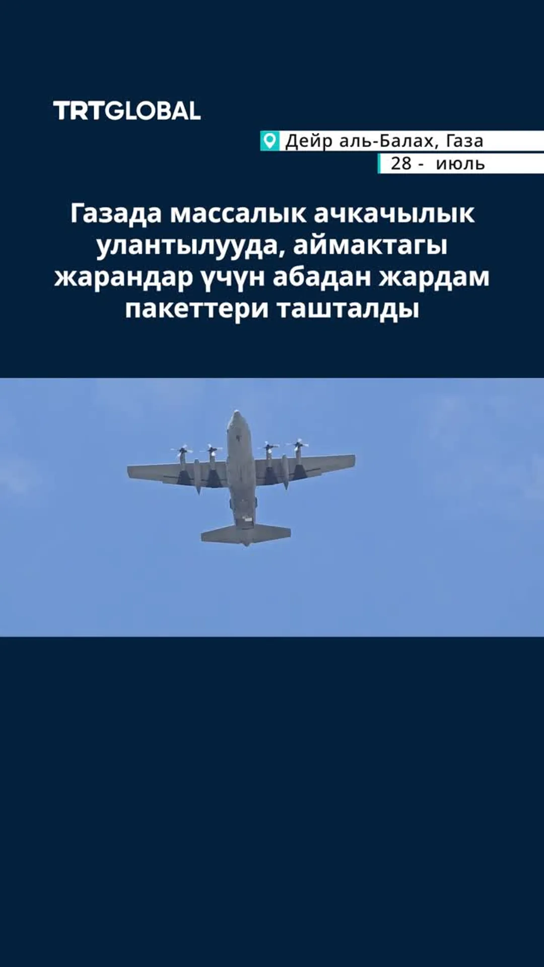 Газадагы кризис улантылууда, аймактагы жарандар үчүн абадан жардам пакеттери ташталды.