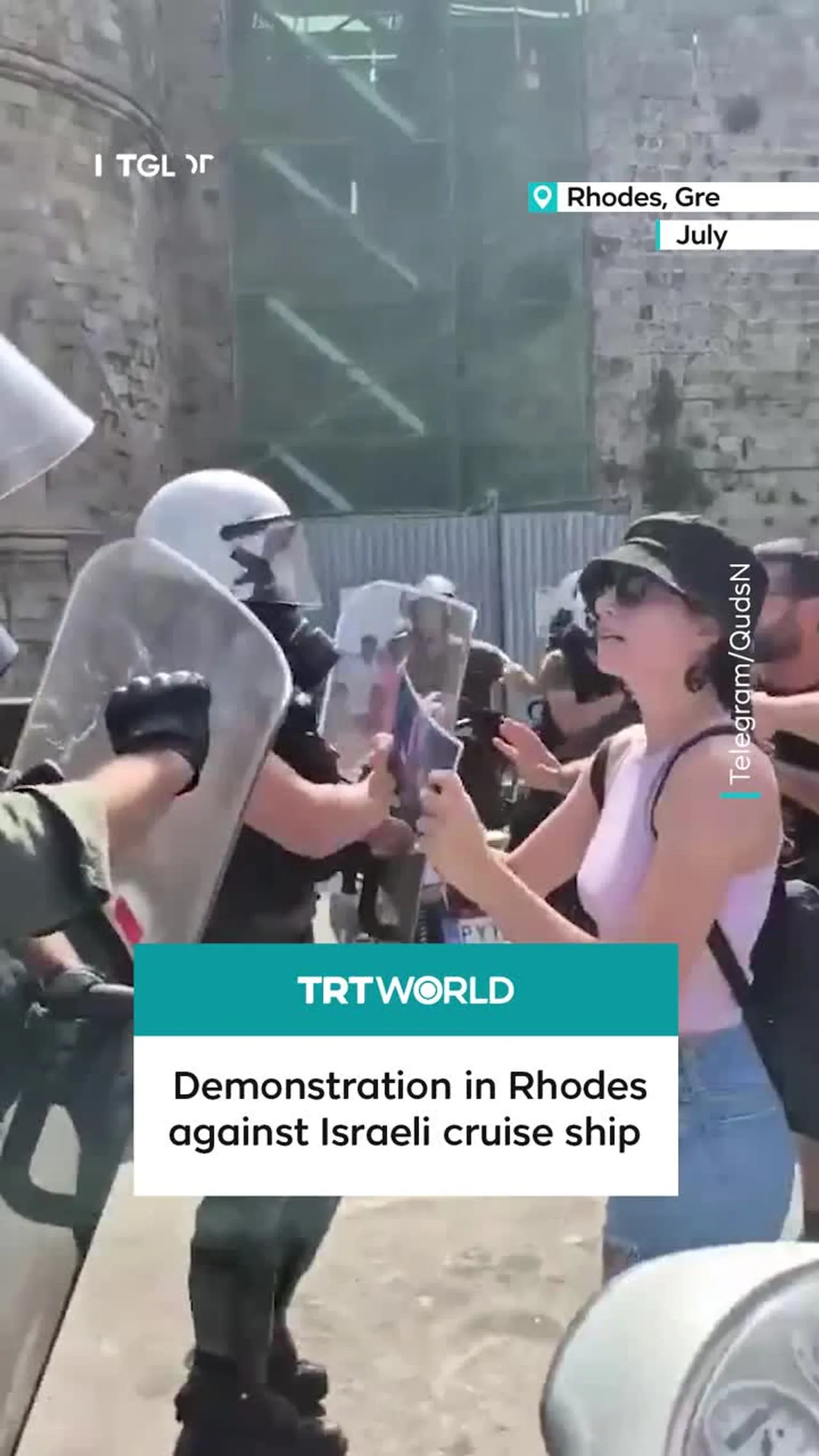 Pro-Palestine protesters attacked by Greek police in Rhodes over Israeli cruise ship