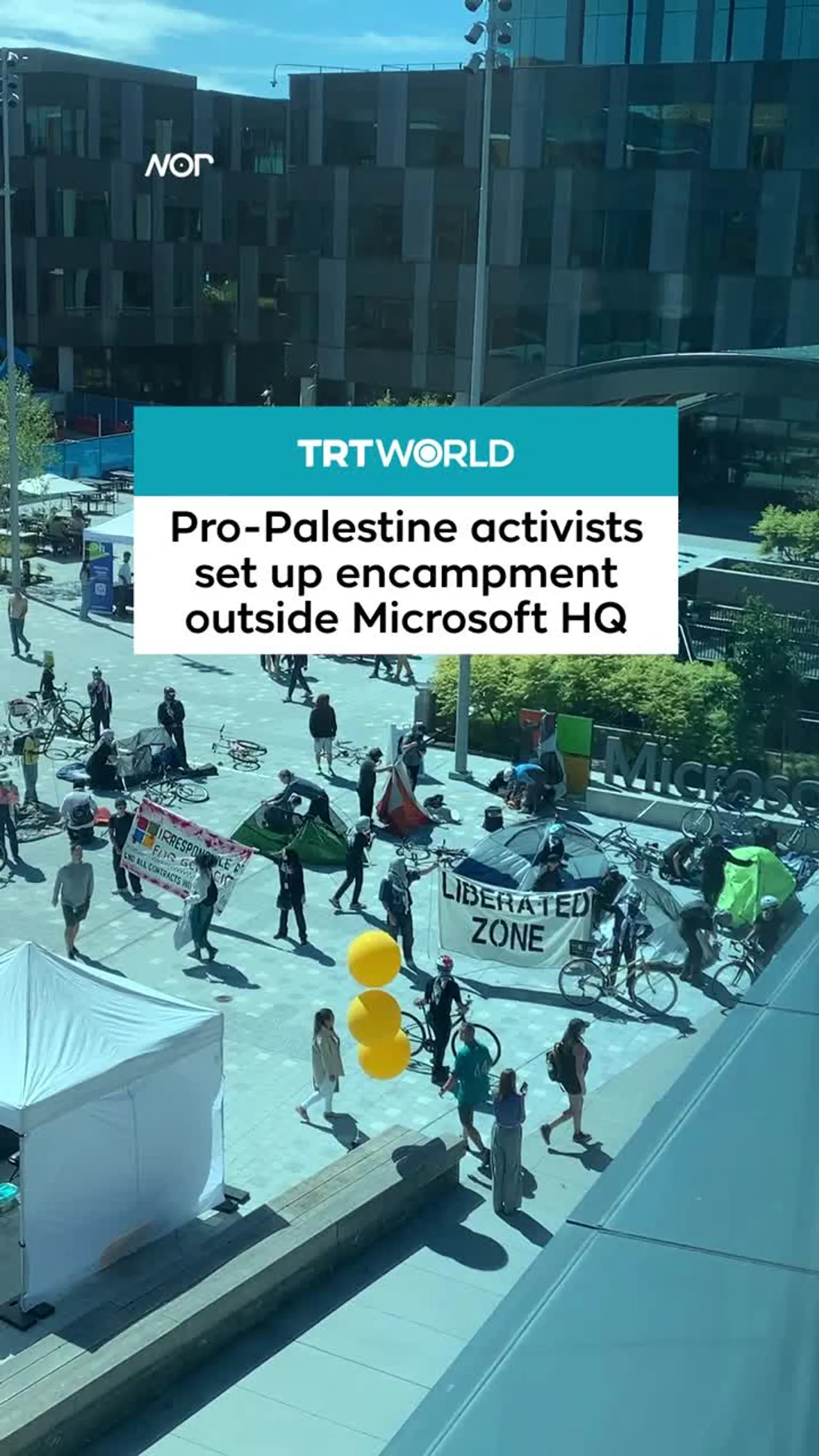 Pro-Palestine activists set up encampment outside Microsoft HQ
