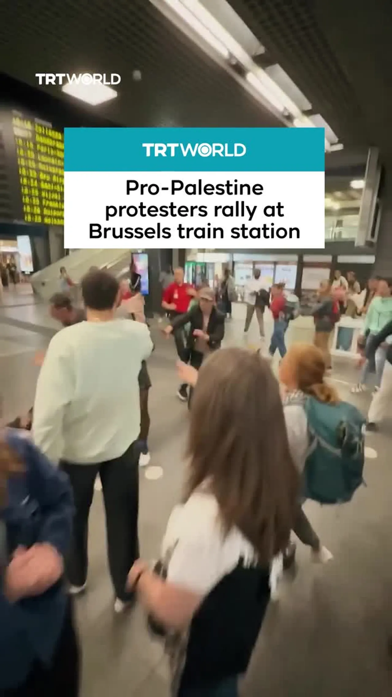 Pro-Palestine protesters rally at Brussels train station