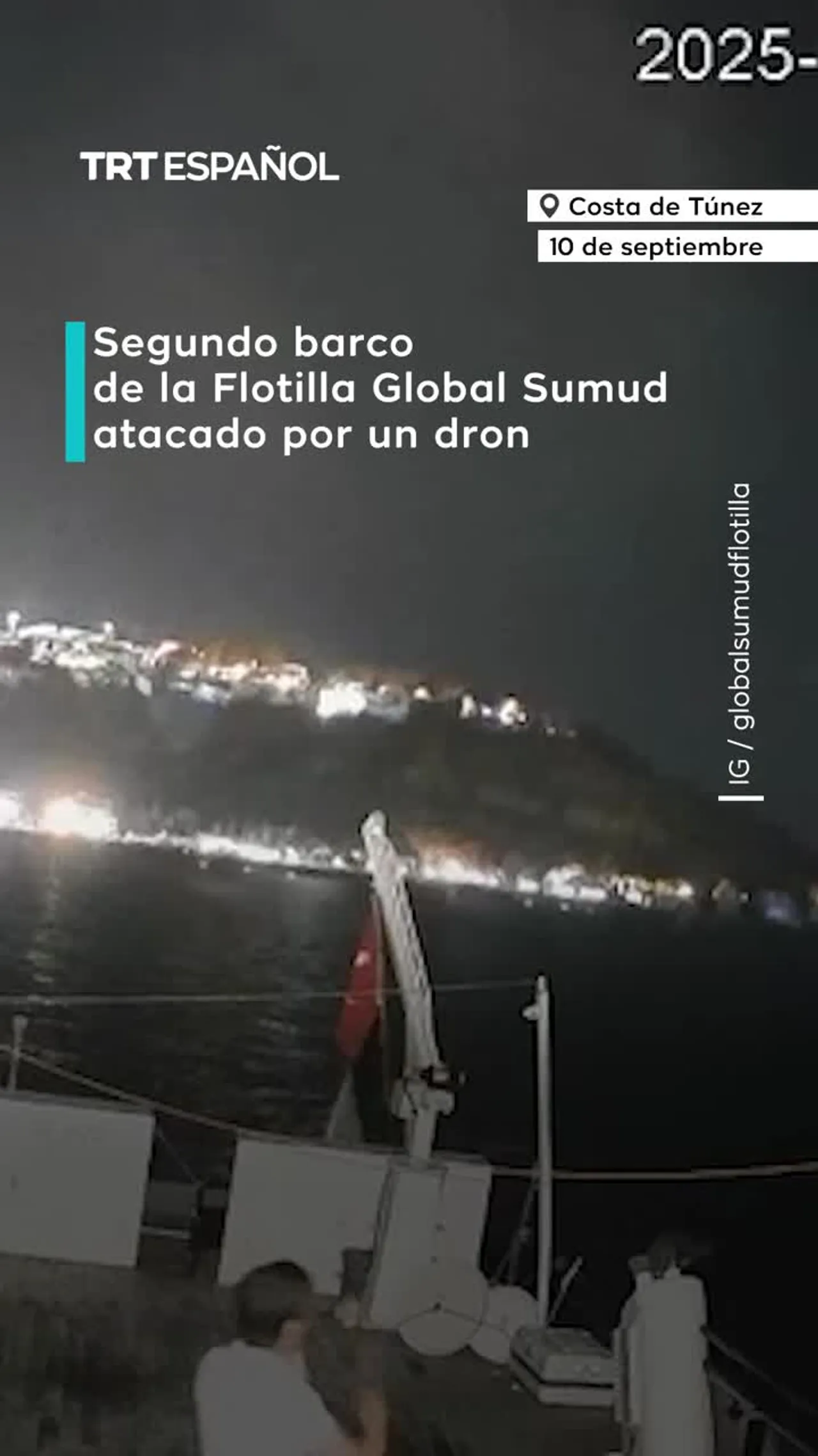 Segundo barco de la Flotilla Sumud es atacado por dron