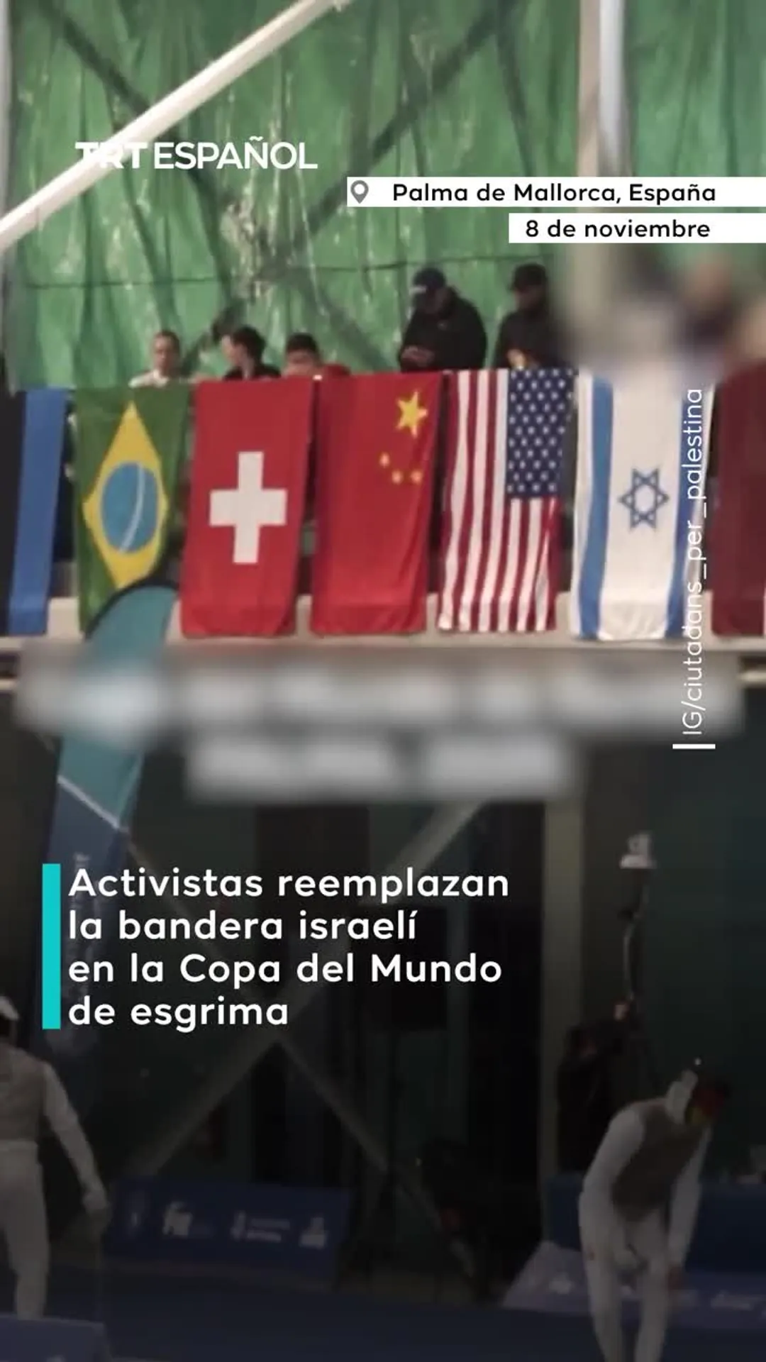 Activistas reemplazan la bandera israelí en Mundial de Esgrima