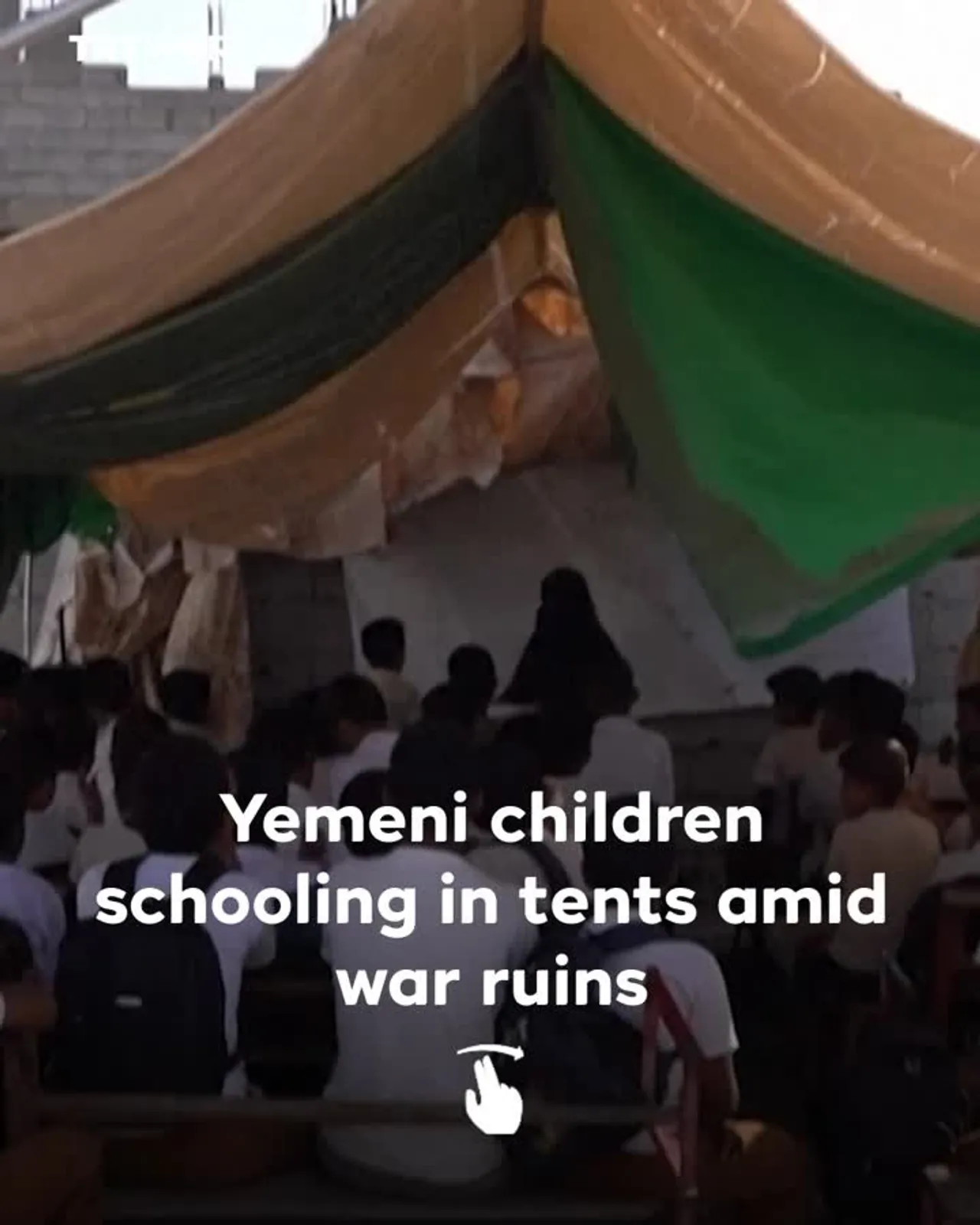 Yemeni children schooling in tents amid war ruins