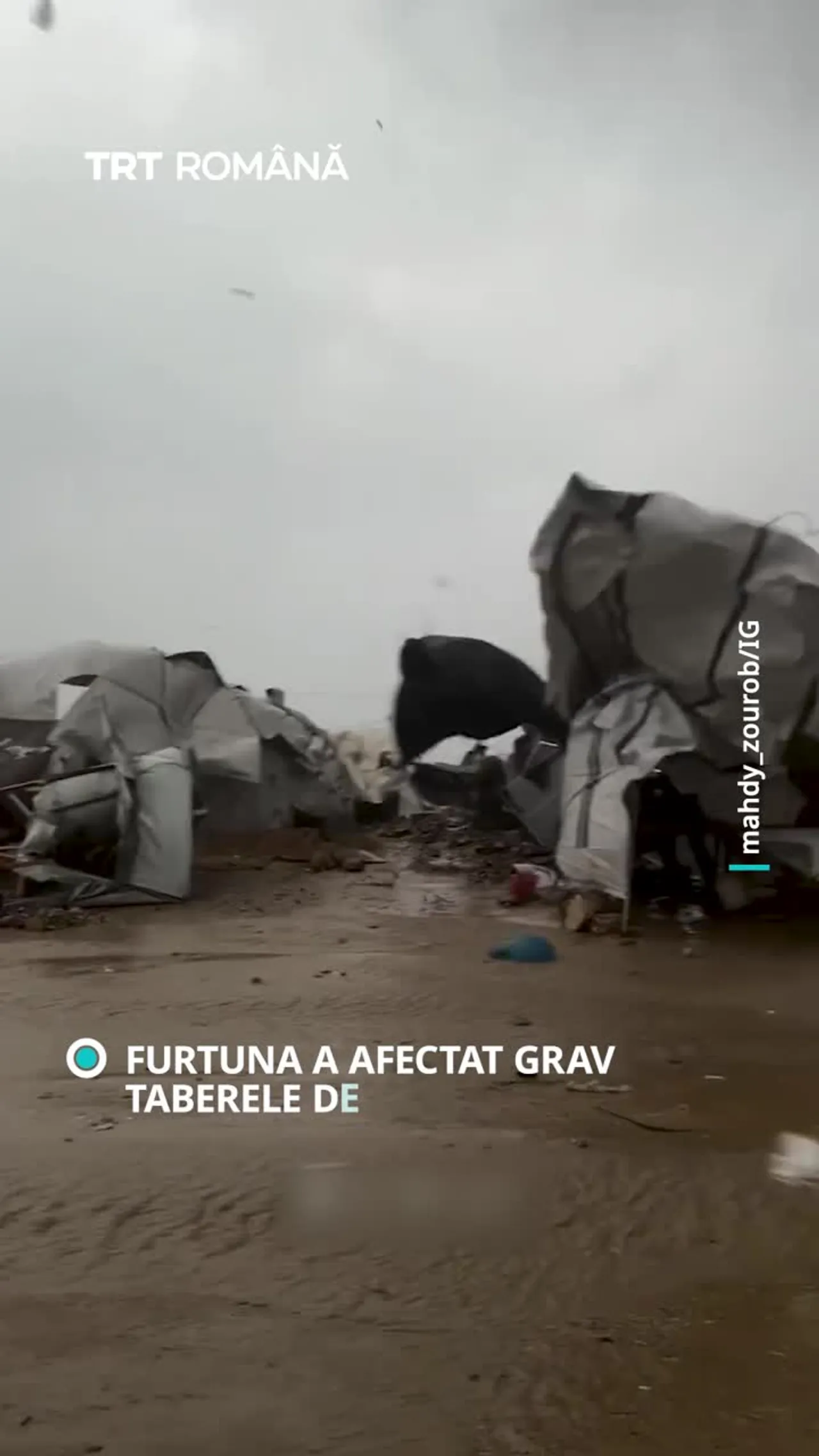 Furtună în Fâșia Gaza: inundațiile au afectat grav corturile palestinienilor strămutați