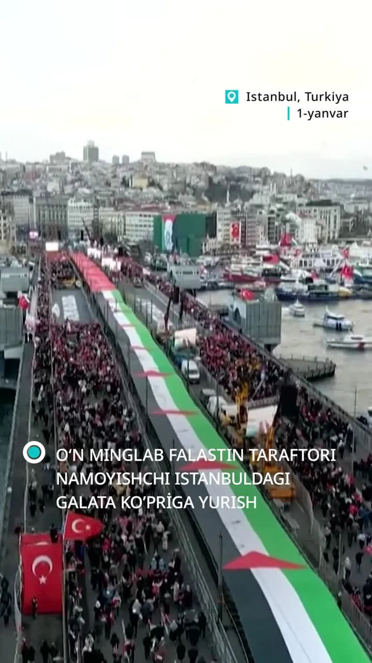 Istanbuldagi Galata Ko‘prigida Falastin uchun yirik norozilik namoyishi