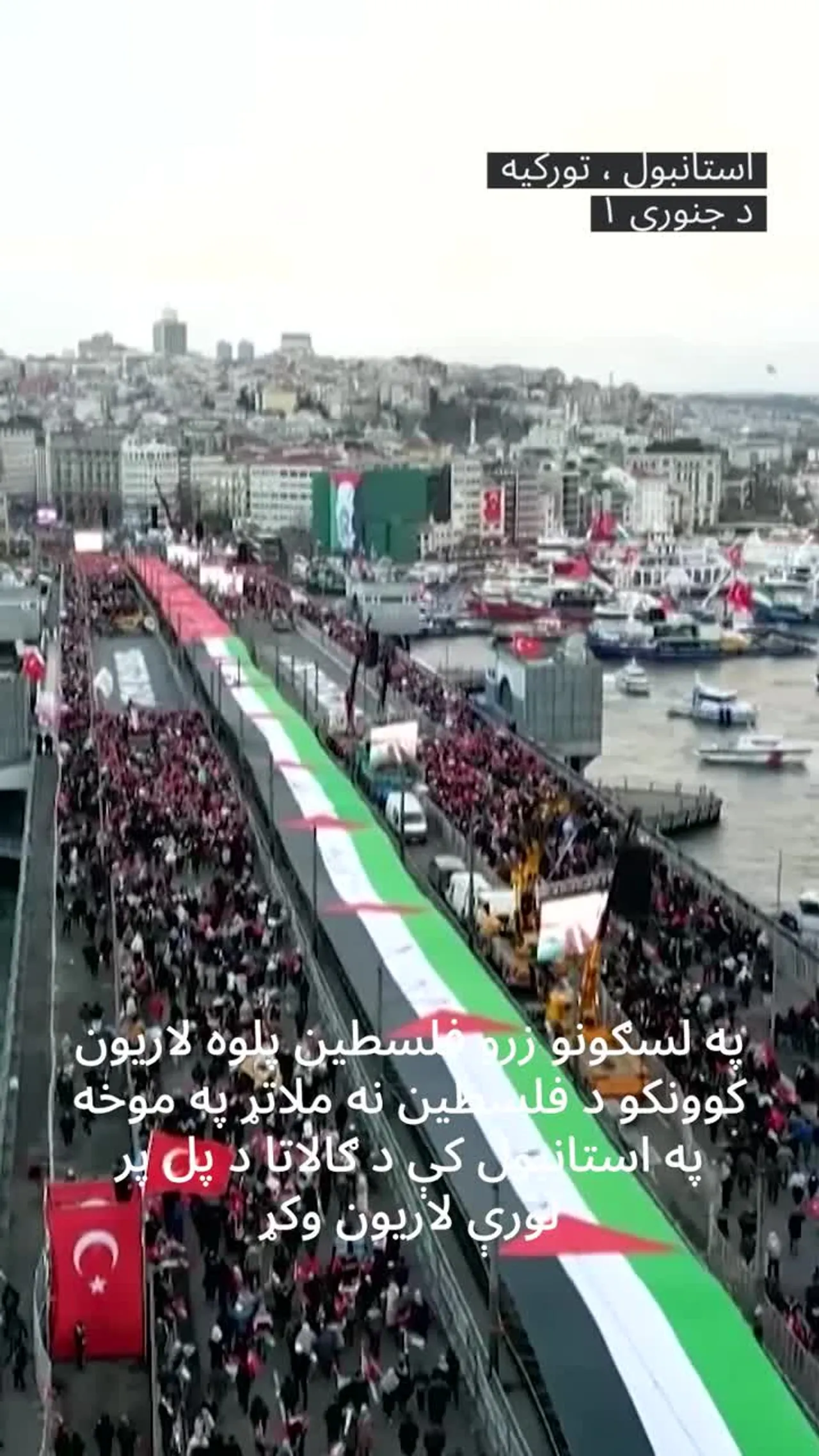 په استانبول کې د ګالاتا په پُل کې د فلسطين په ملاتړ ستر لاريون وشو
