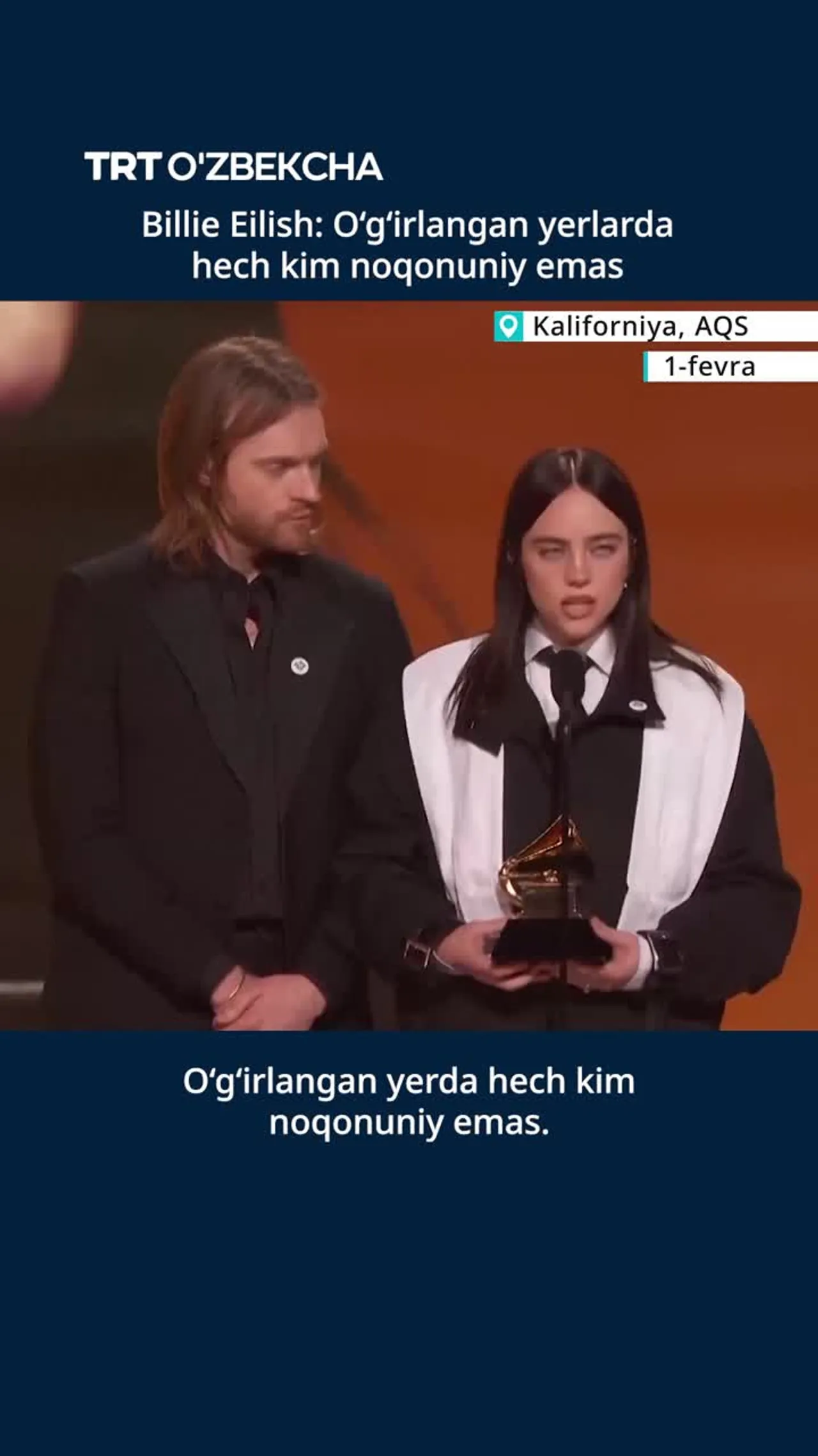 Billie Eilish AQShning migratsiya bo'yicha siyosatini qoraladi