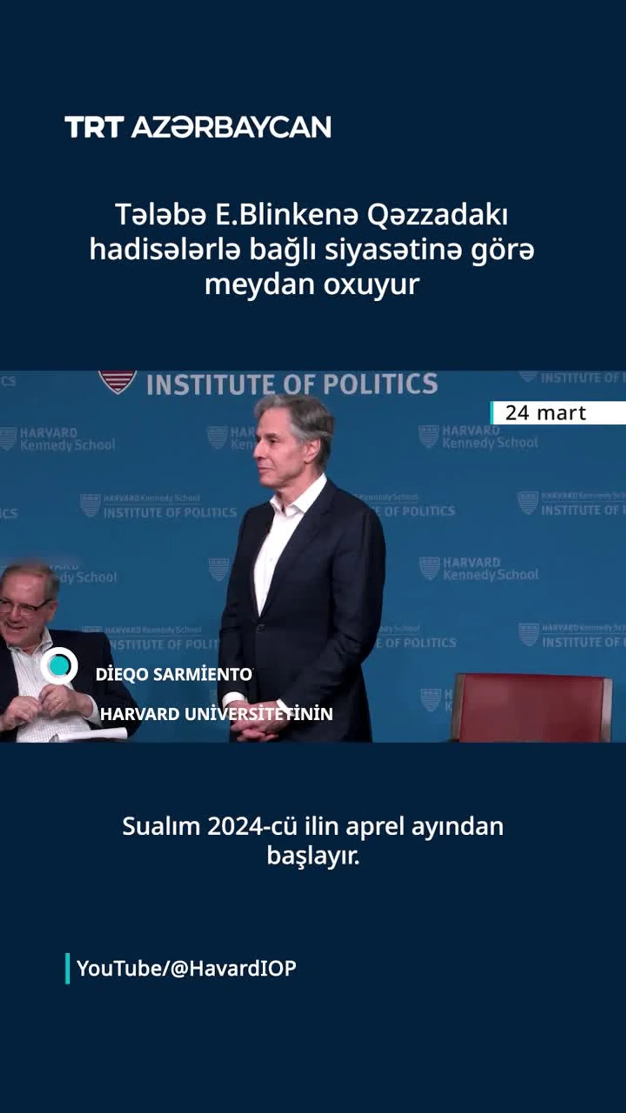 Universitet tələbəsi E.Blinkenə Qəzzadakı “soyqırım ilə əlaqəli siyasətinə” görə meydan oxudu