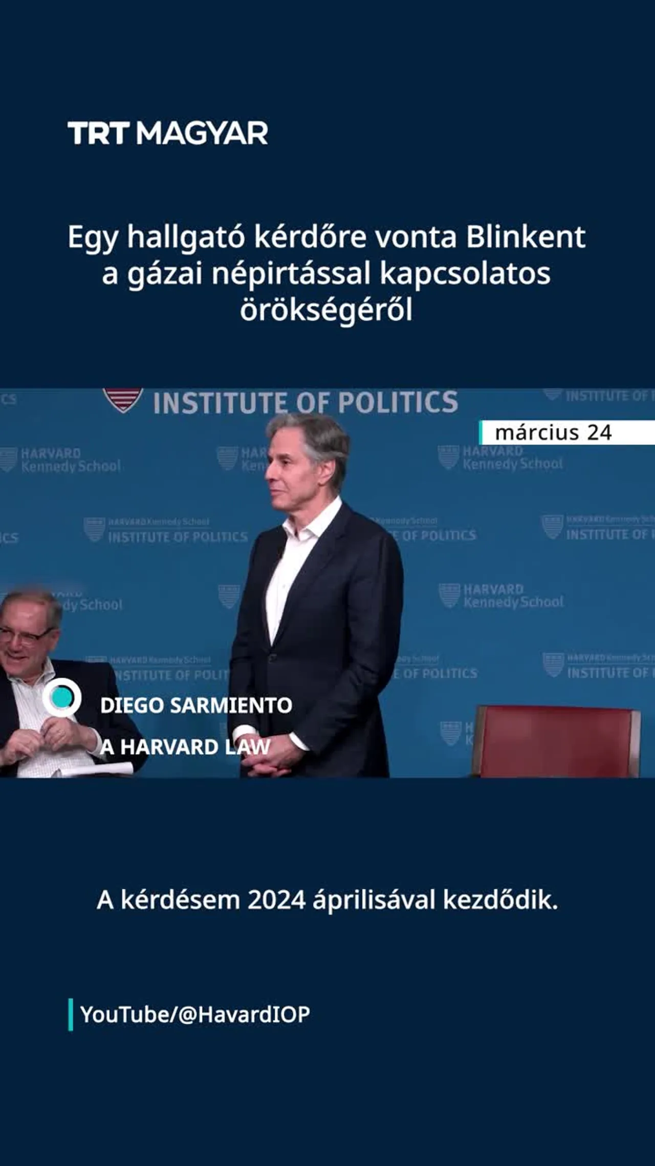 Egy egyetemi hallgató kérdőre vonta Blinkent a gázai népirtással kapcsolatos örökségéről