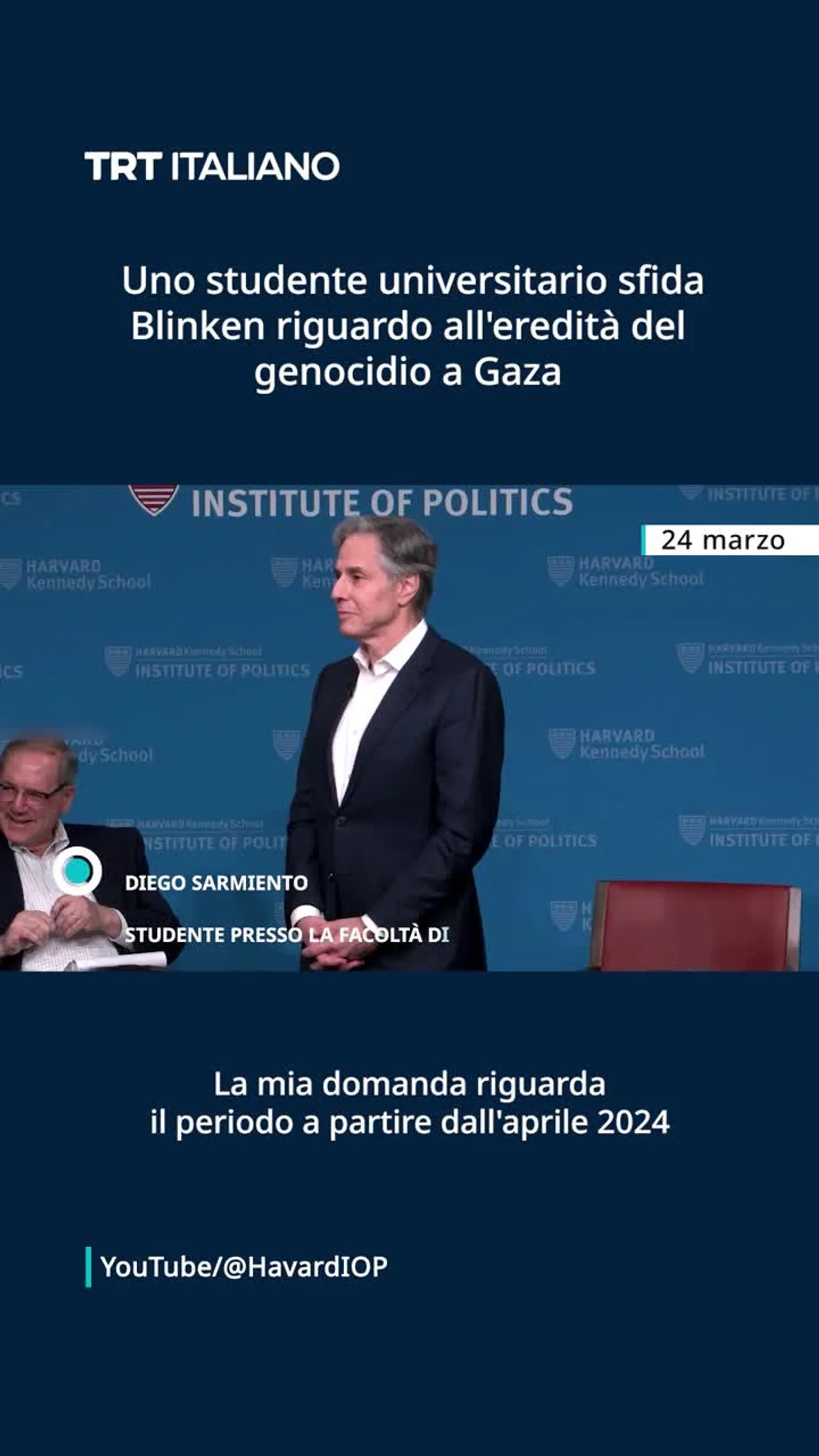 Uno studente universitario sfida Blinken riguardo all'eredità del genocidio a Gaza