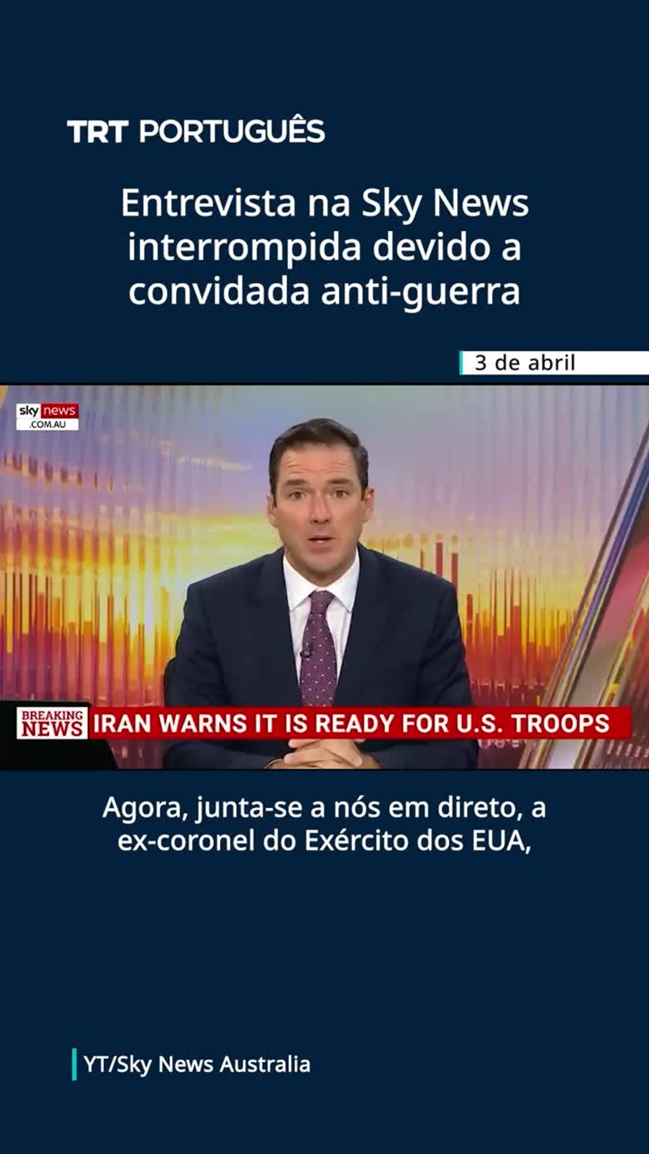 Entrevista da Sky News Australia foi interrompida devido a convidada anti-guerra