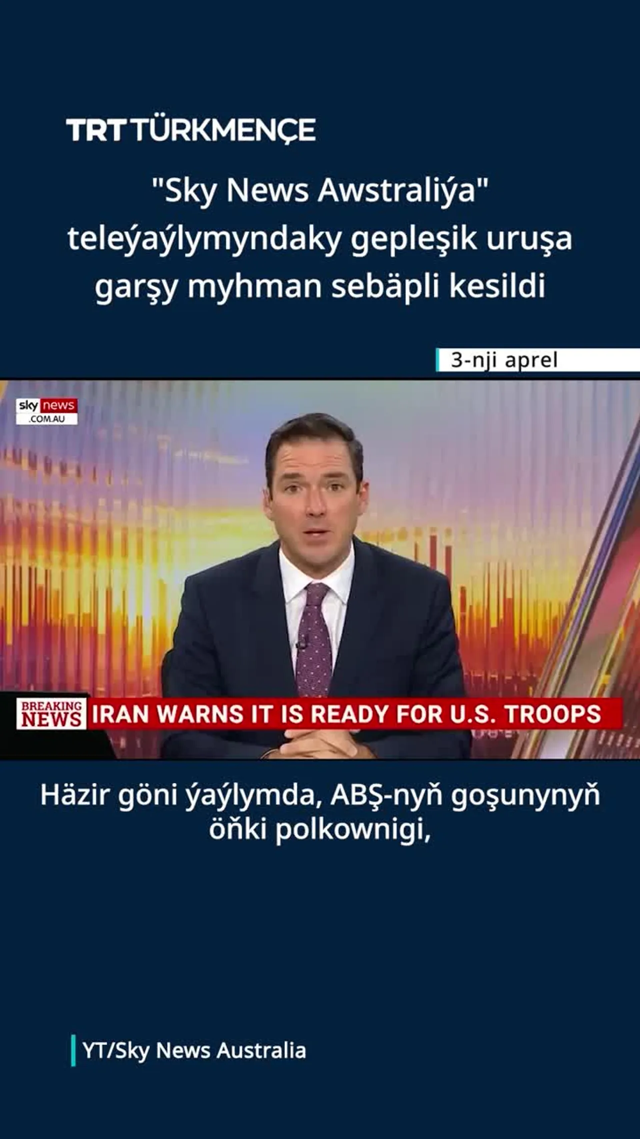 "Sky News Awstraliýa" teleýaýlymyndaky gepleşik uruşa garşy myhman sebäpli kesildi