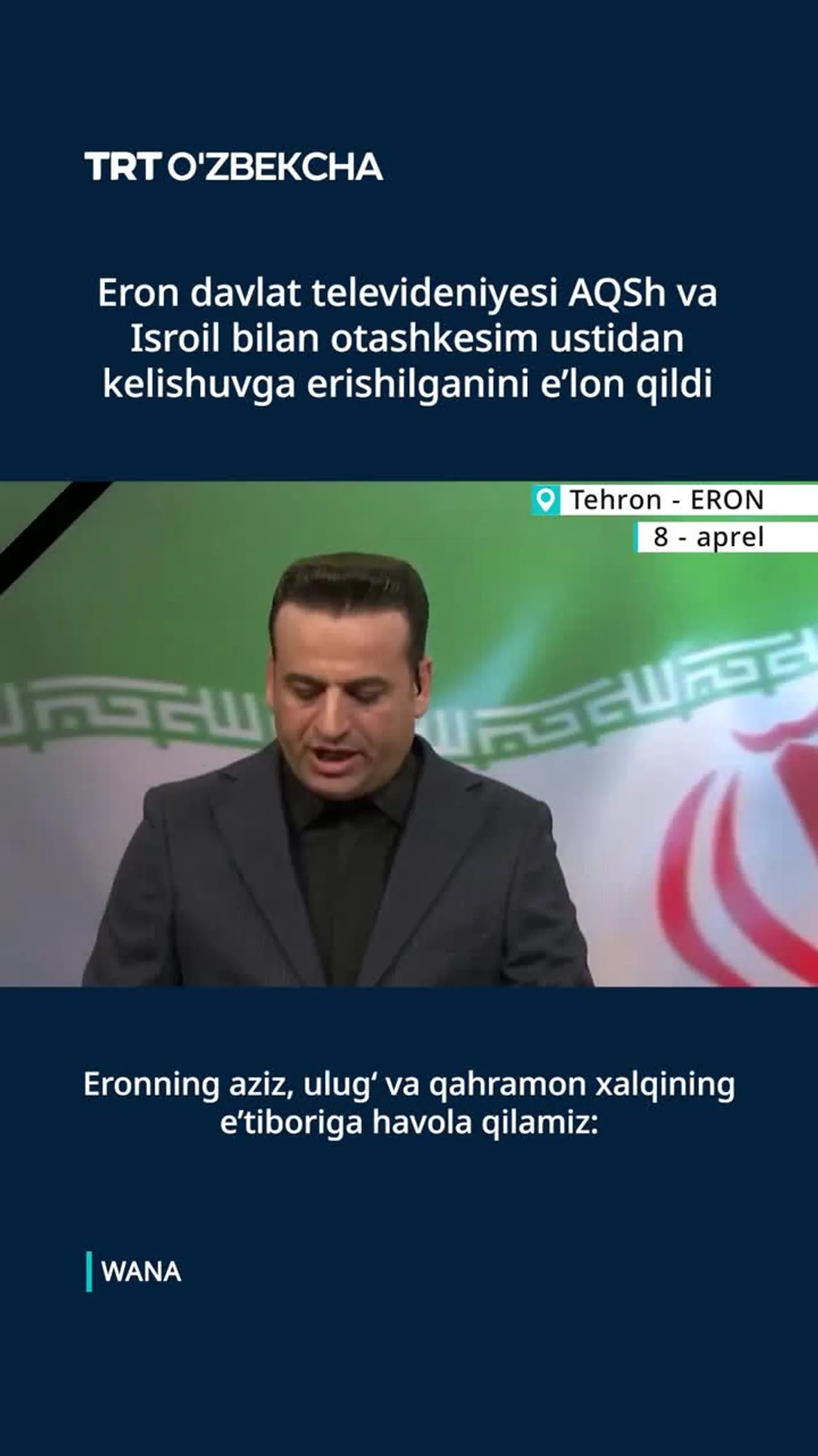 Eron AQSh va Isroil bilan otashkesim ustidan kelishib oldi