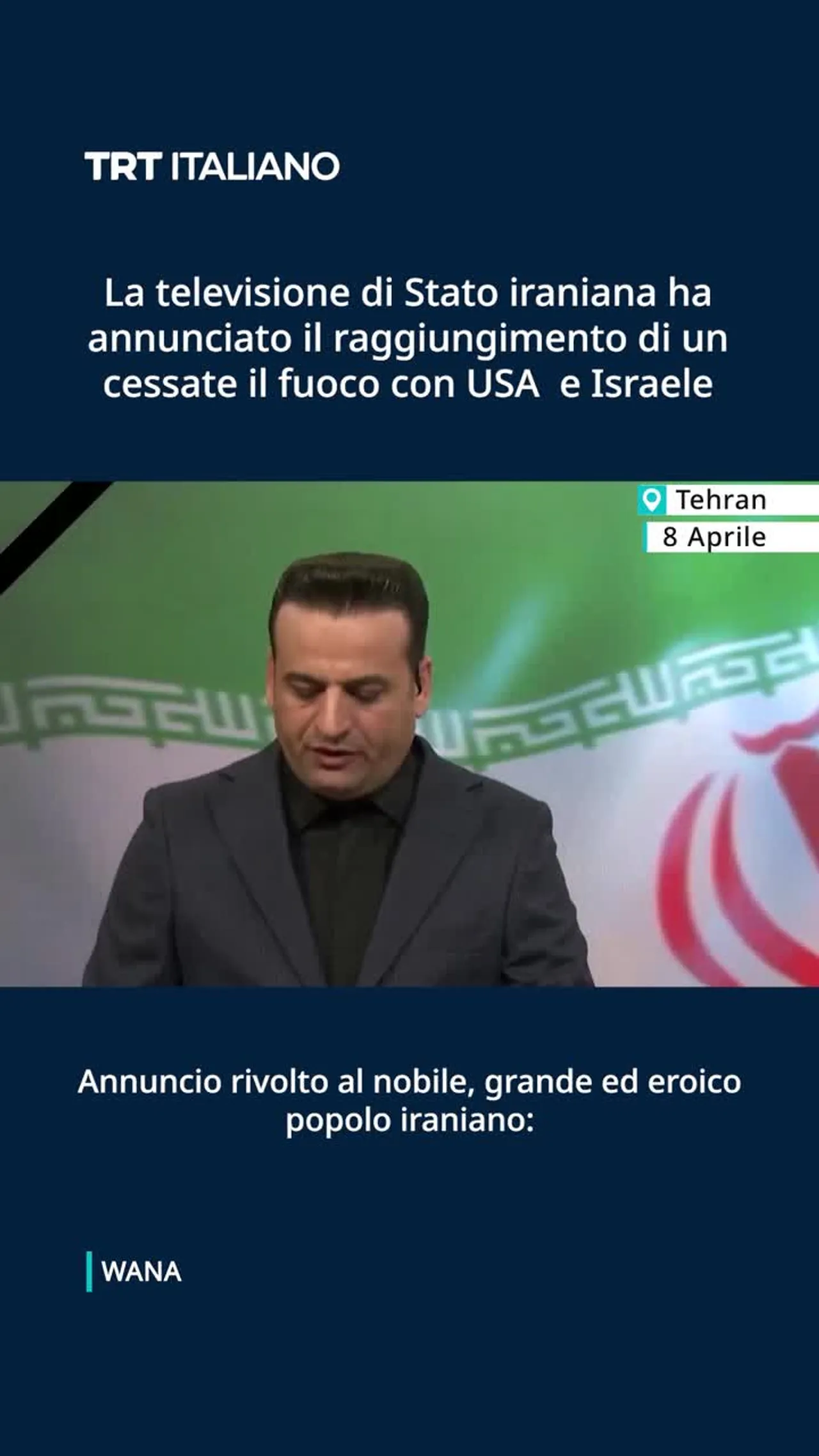 La televisione di Stato iraniana ha annunciato il raggiungimento di un cessate il fuoco
