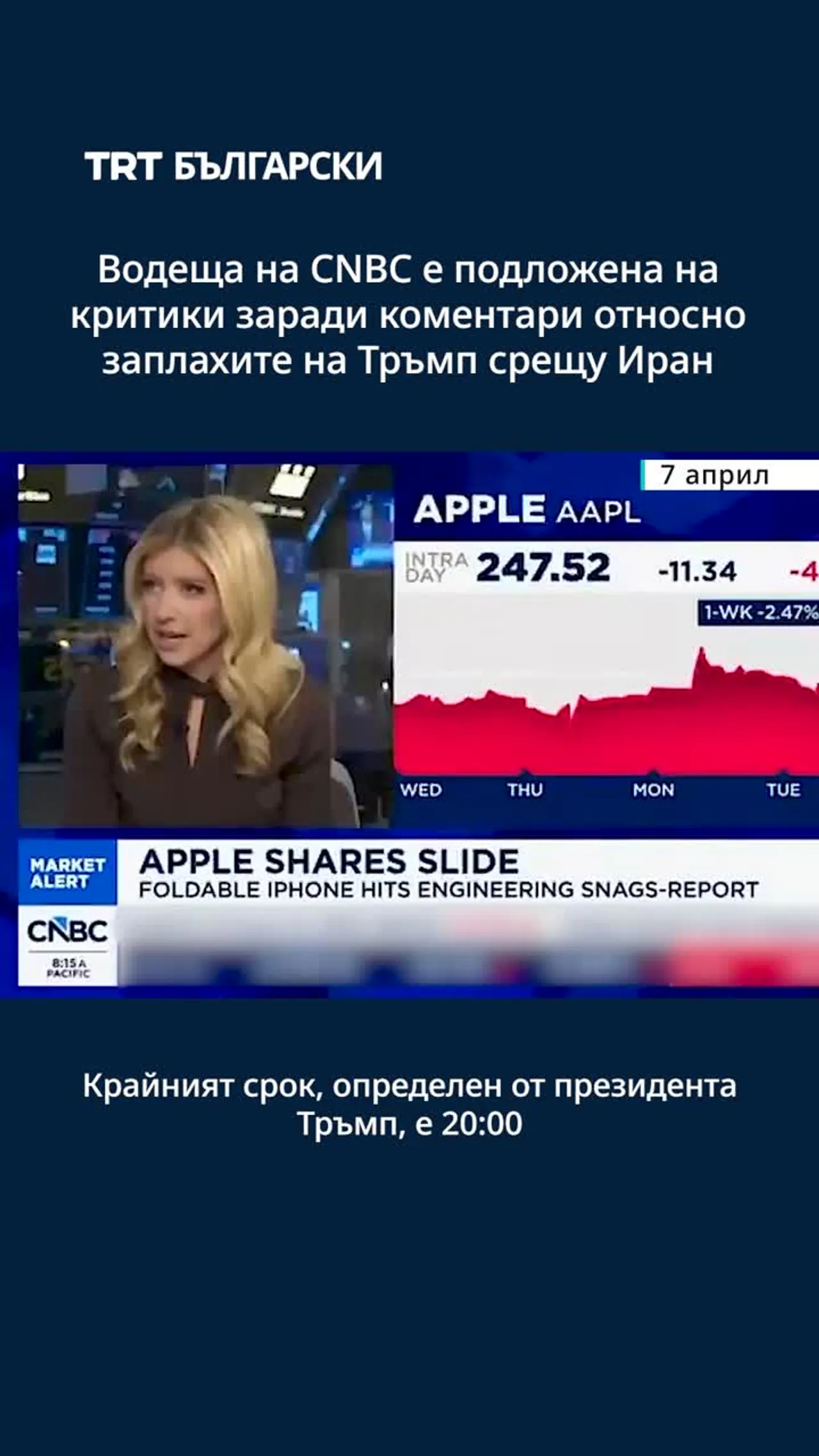 Водеща на CNBC е подложена на критики заради коментари относно заплахите на Тръмп срещу Иран