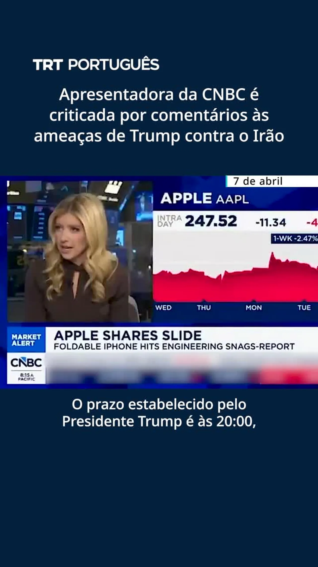 Apresentadora da CNBC é criticada por comentários às ameaças de Trump contra o Irão