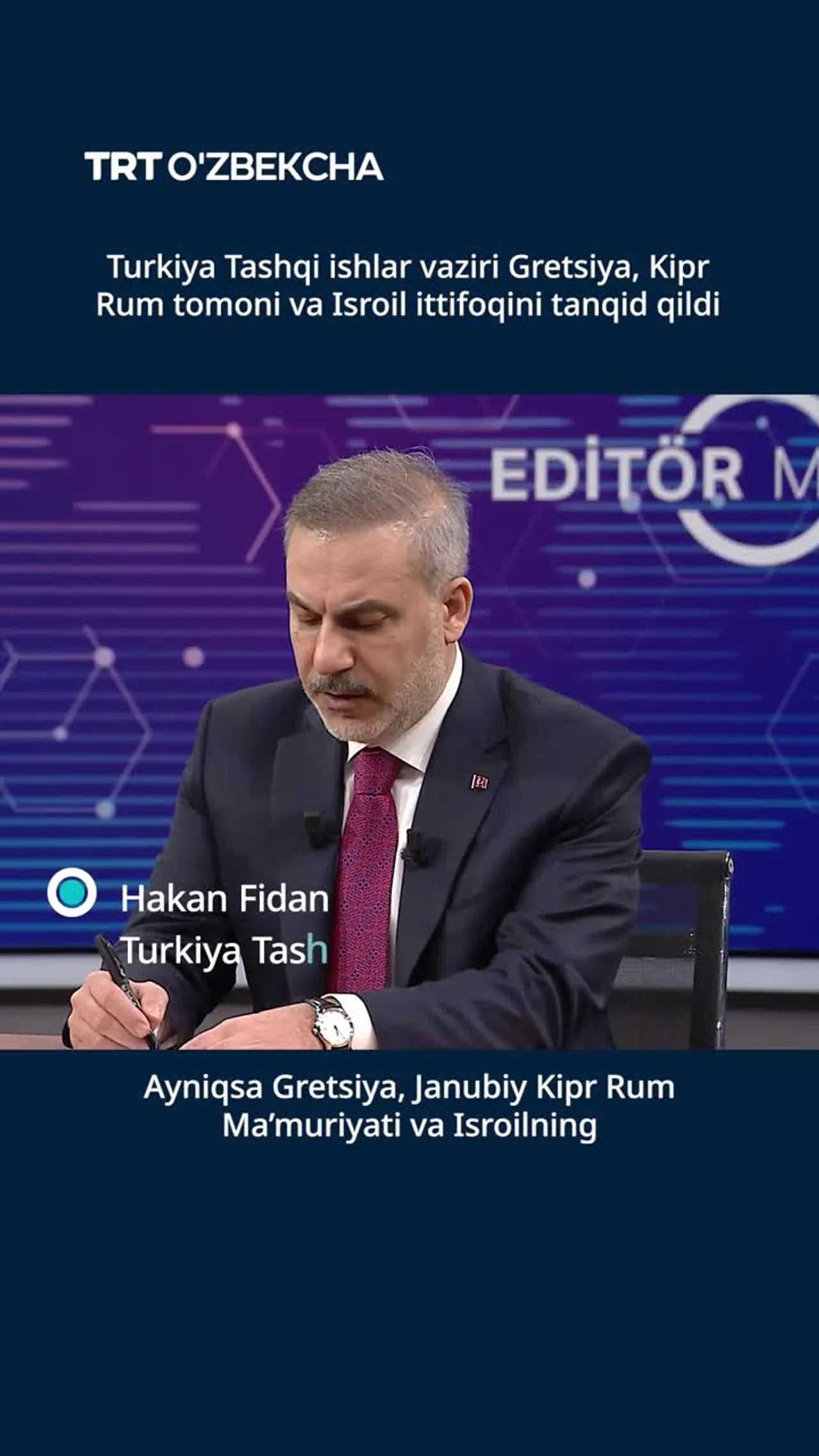 Turkiya Tashqi ishlar vaziri Isroil dushmansiz yashay olmasligini aytdi