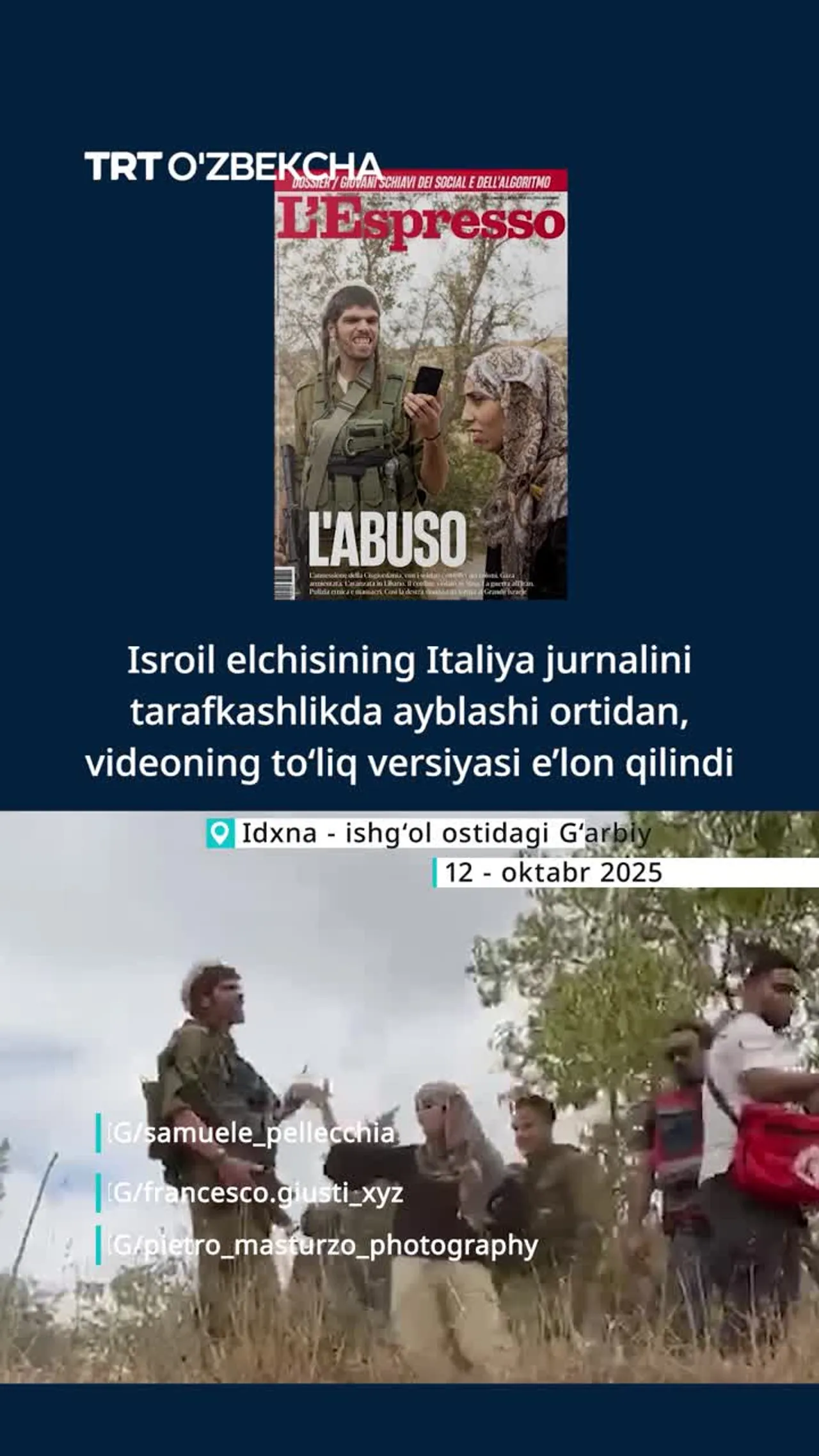 L’Espresso jurnalining «L’abuso» nomli muqovasi ortidagi video