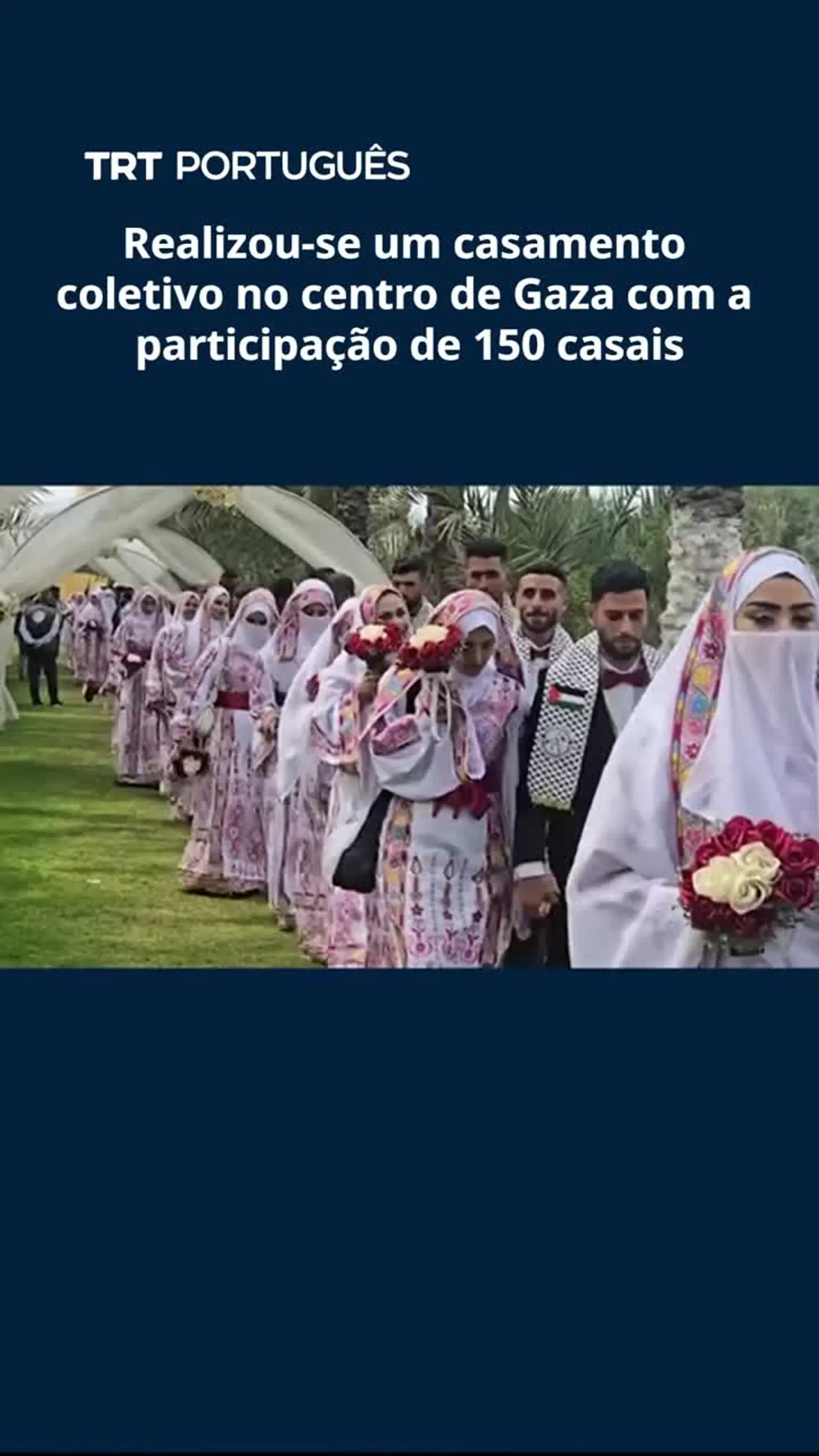 Realizou-se um casamento coletivo no centro de Gaza com a participação de 150 casais