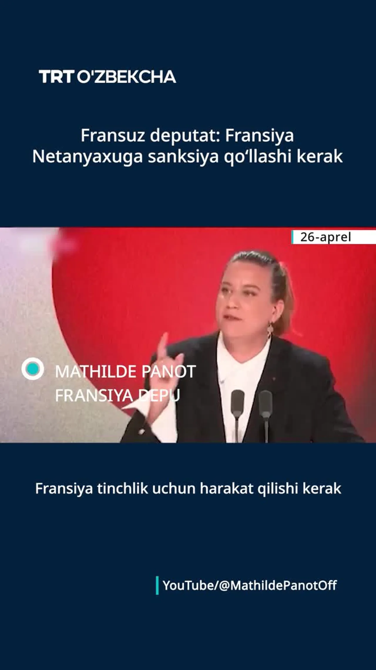 Fransuz deputat Netanyaxuga sanksiya qo‘llashni taklif qildi