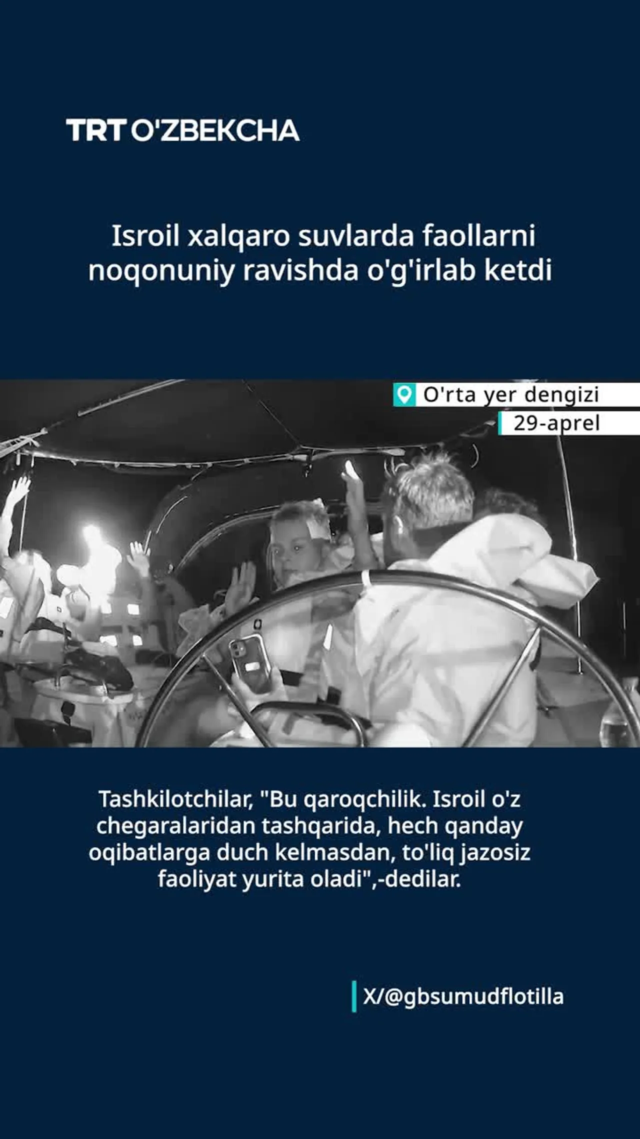 Isroil G'azoga yordam olib ketayotgan faollarni qo'lga oldi