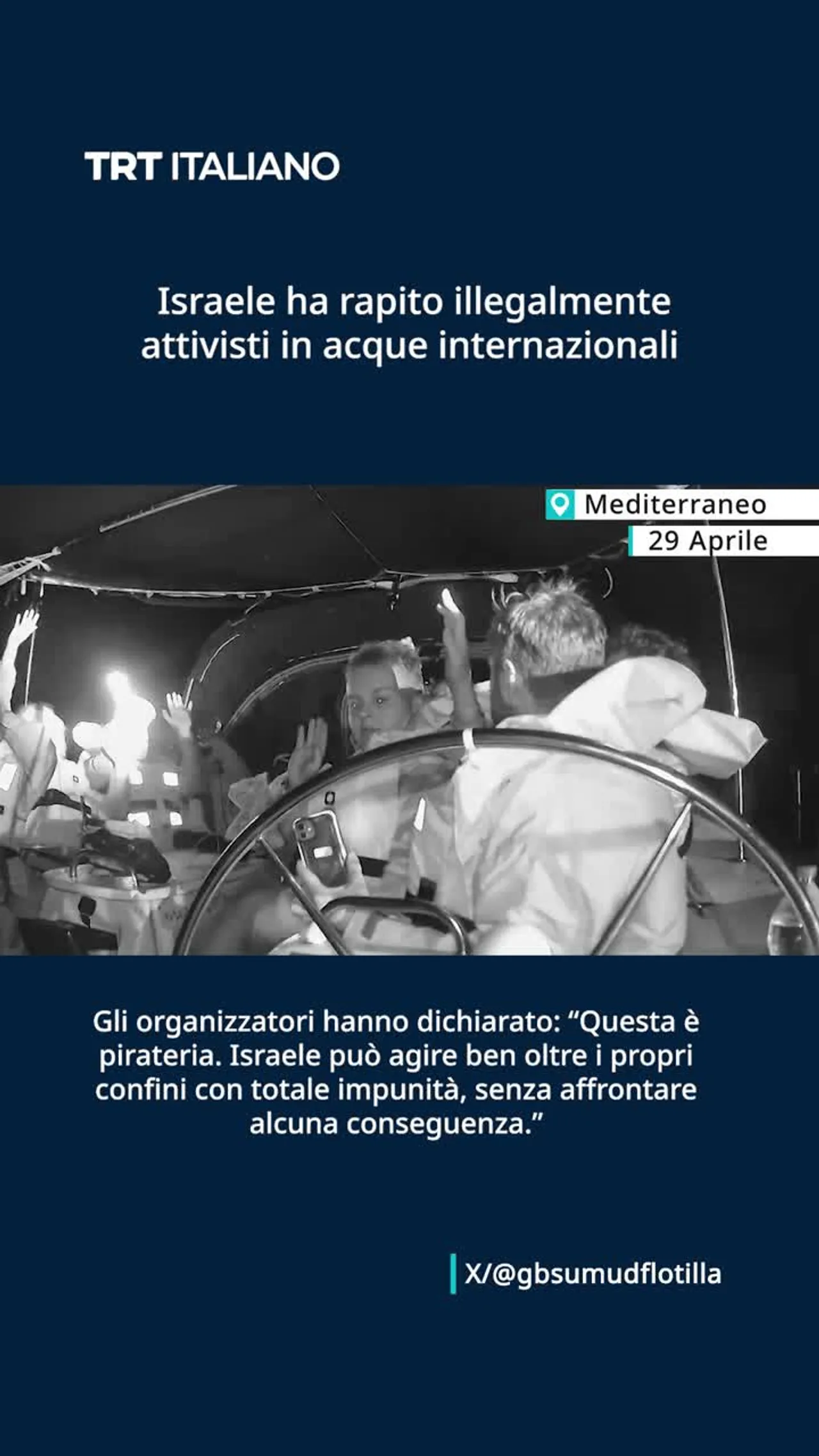 Israele ha sequestrato illegalmente attivisti in acque internazionali