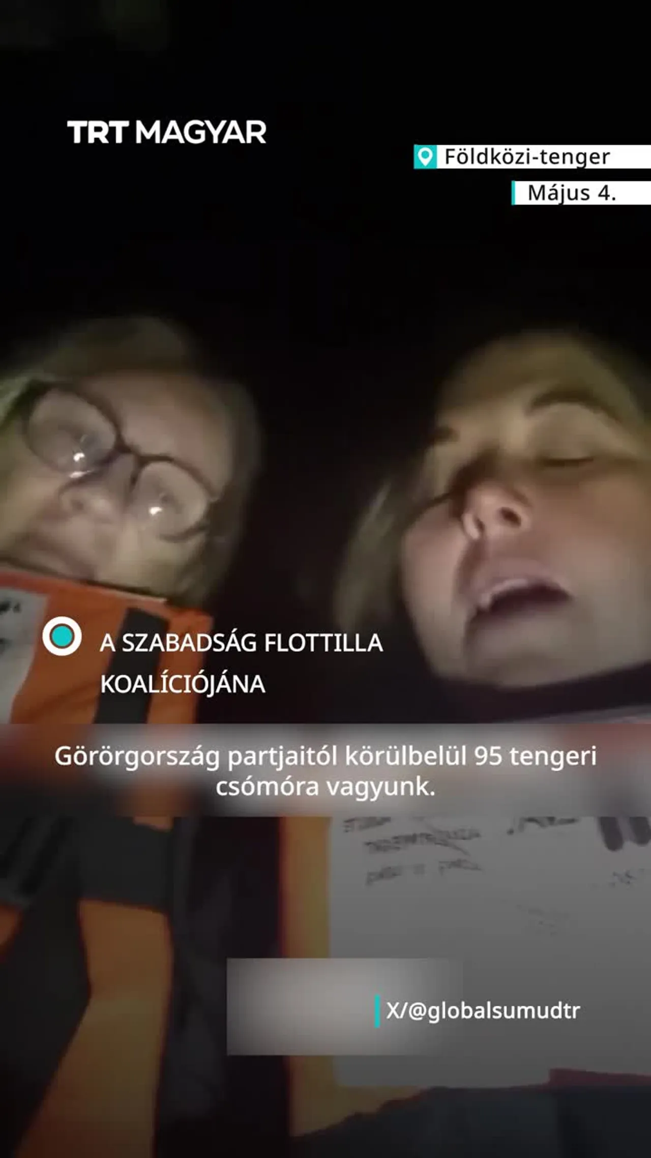 A Gáza felé tartó Sumud Segélyflottillát drónnal és helikopterrel zaklatták