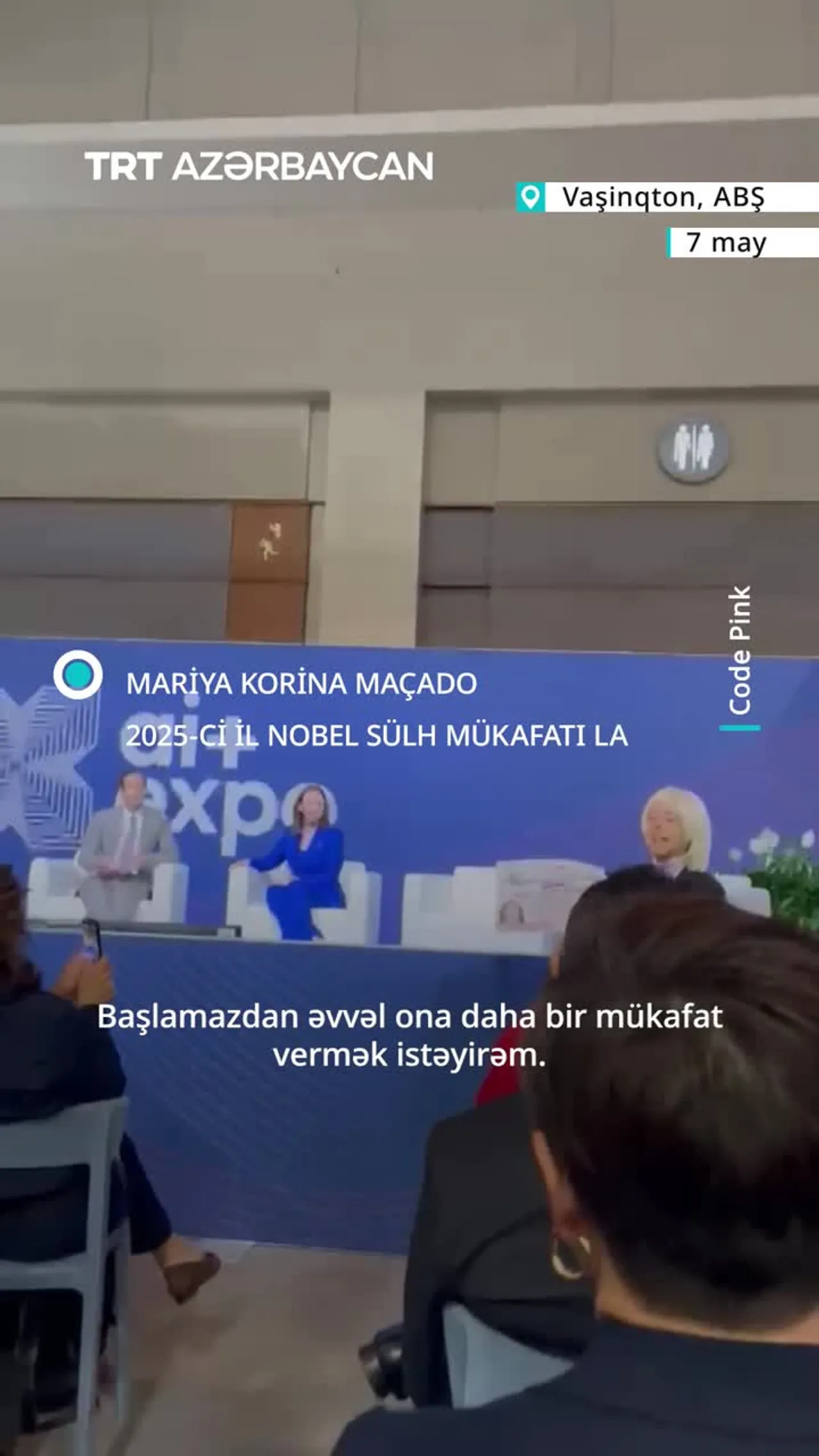 Aktivistlər Mariya Korina Maçadonun çıxışına etiraz ediblər